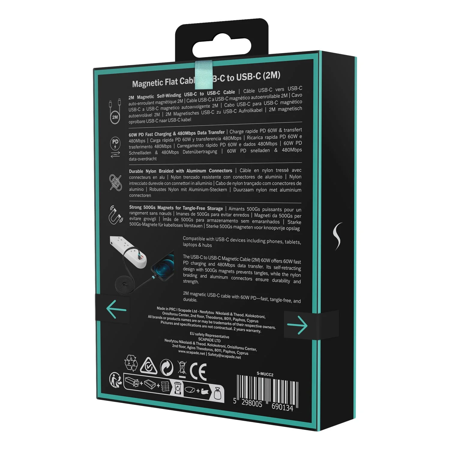 Scapade MagLink C USB-C to USB-C Magnetic Flat Cable with 60-Watt PD Fast Charging, 6.5 Ft. - Image 5