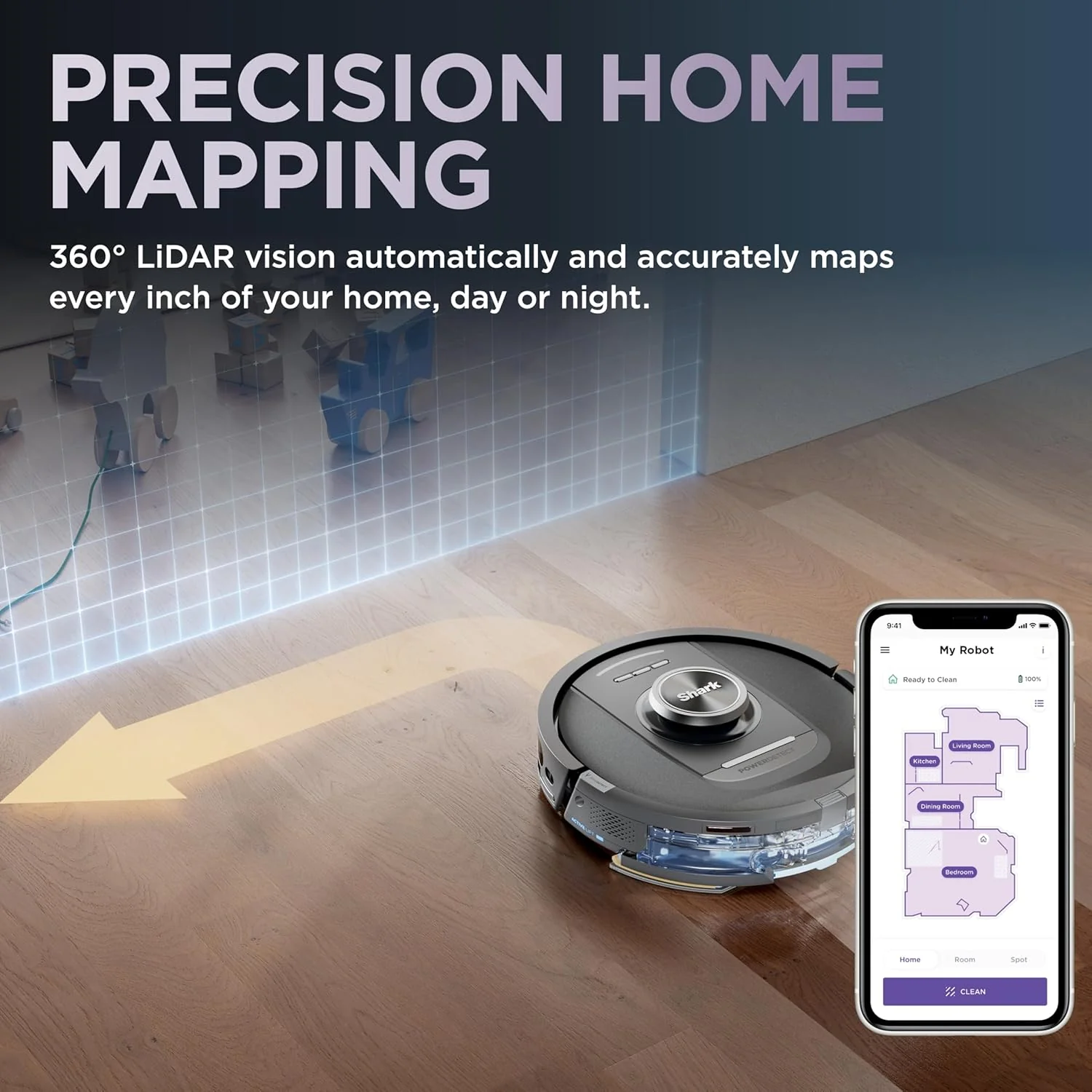 Shark PowerDetect 2-in-1 Robot Vacuum and Mop with NeverTouchâ„¢ Base, Gaia Grey - Certified Refurbished - Image 10