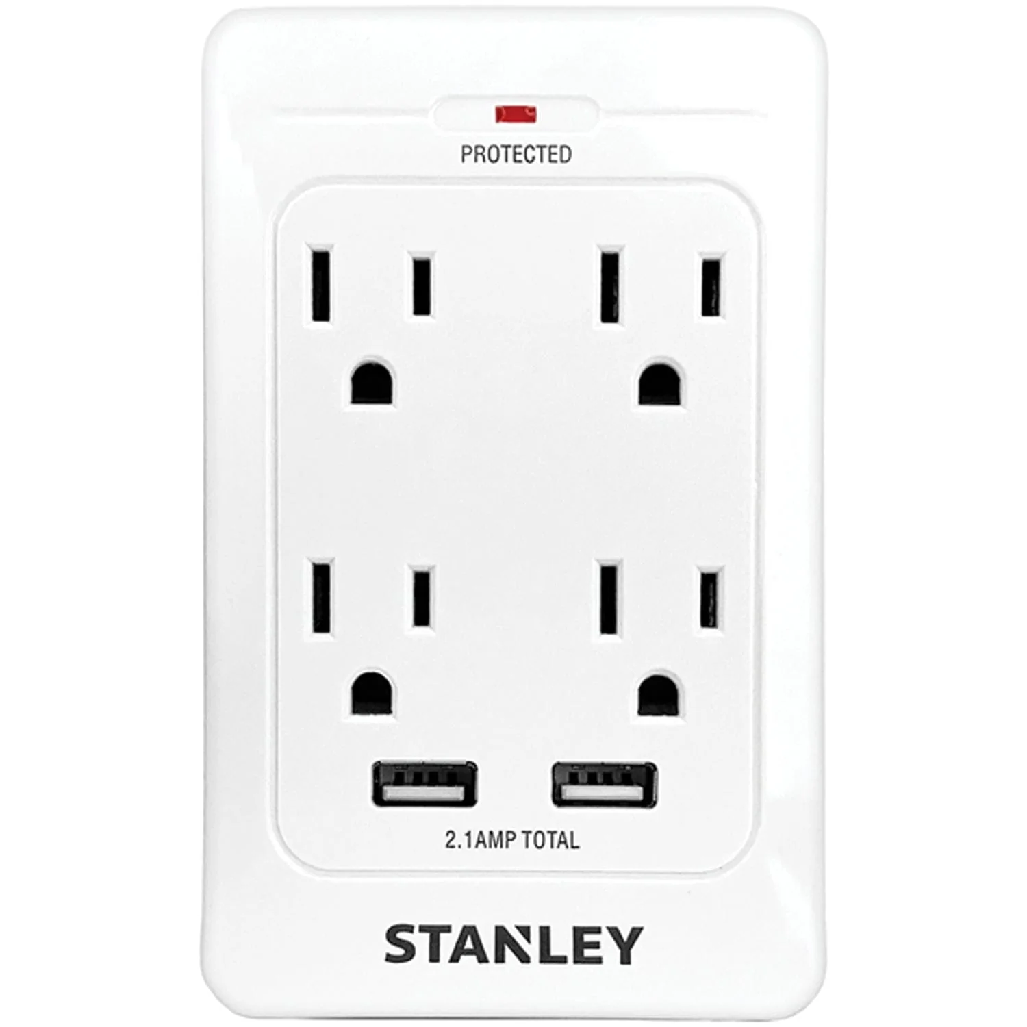 Stanley 4-AC Outlet and 2-USB Port 1080-Joules SurgeQuad Surge Protector Wall Tap, 33202