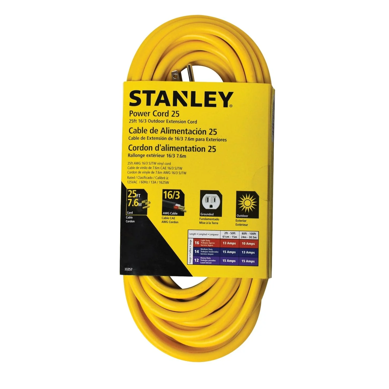 Stanley Outdoor Grounded Power Extension Cord, Yellow, 25 Ft. - Image 4