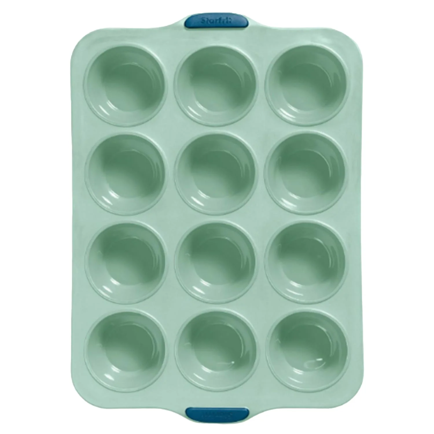 Starfrit 12-Cup Silicone Muffin Pan with Integrated Metal Frame, Sage Green