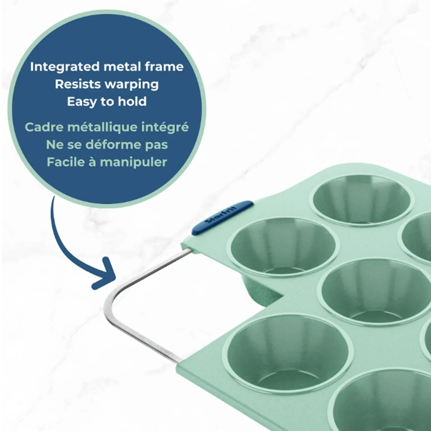 Starfrit 12-Cup Silicone Muffin Pan with Integrated Metal Frame, Sage Green - Image 2