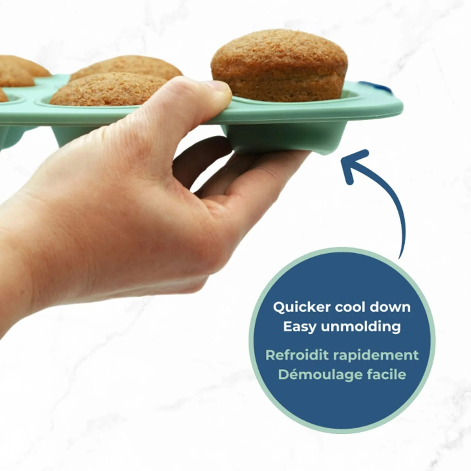 Starfrit 12-Cup Silicone Muffin Pan with Integrated Metal Frame, Sage Green - Image 4