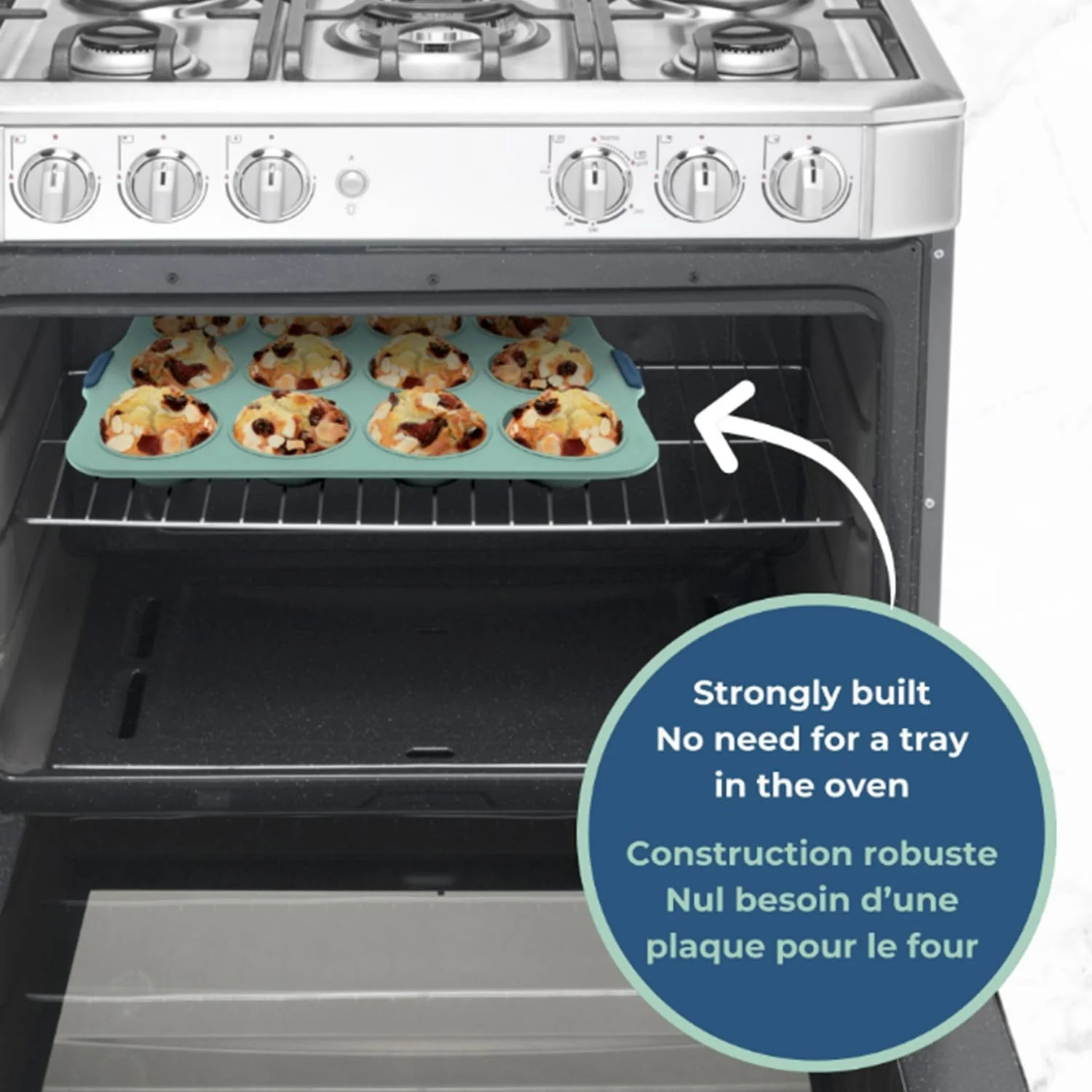 Starfrit 12-Cup Silicone Muffin Pan with Integrated Metal Frame, Sage Green - Image 5