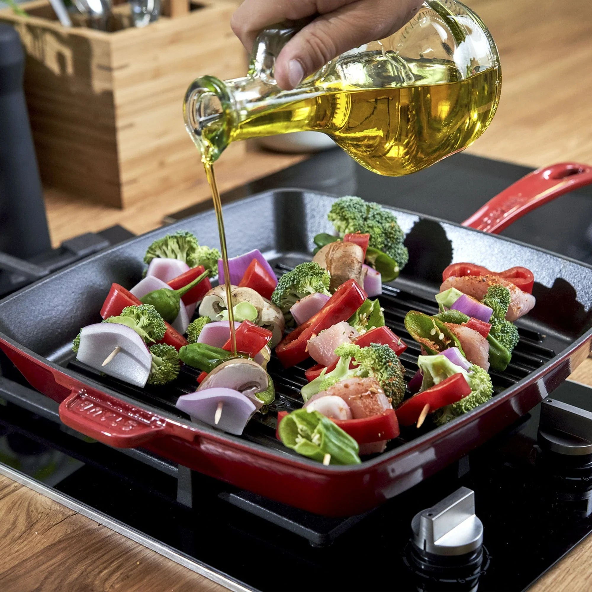 Staub Cast Iron 12-inch Square Grill Pan - Cherry - Image 5