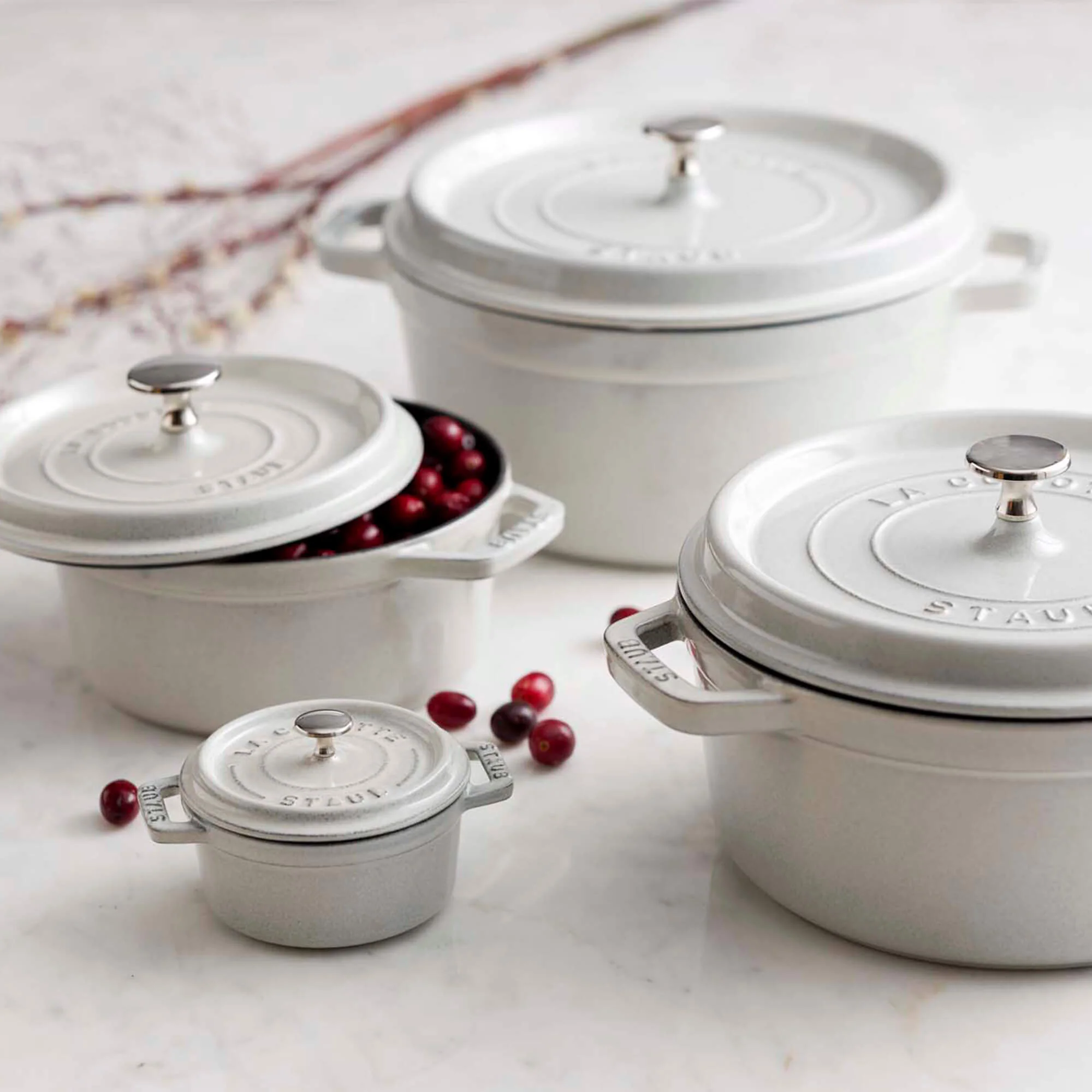 Staub Cast Iron 0.25-qt Mini Round Cocotte - White Truffle - Image 6
