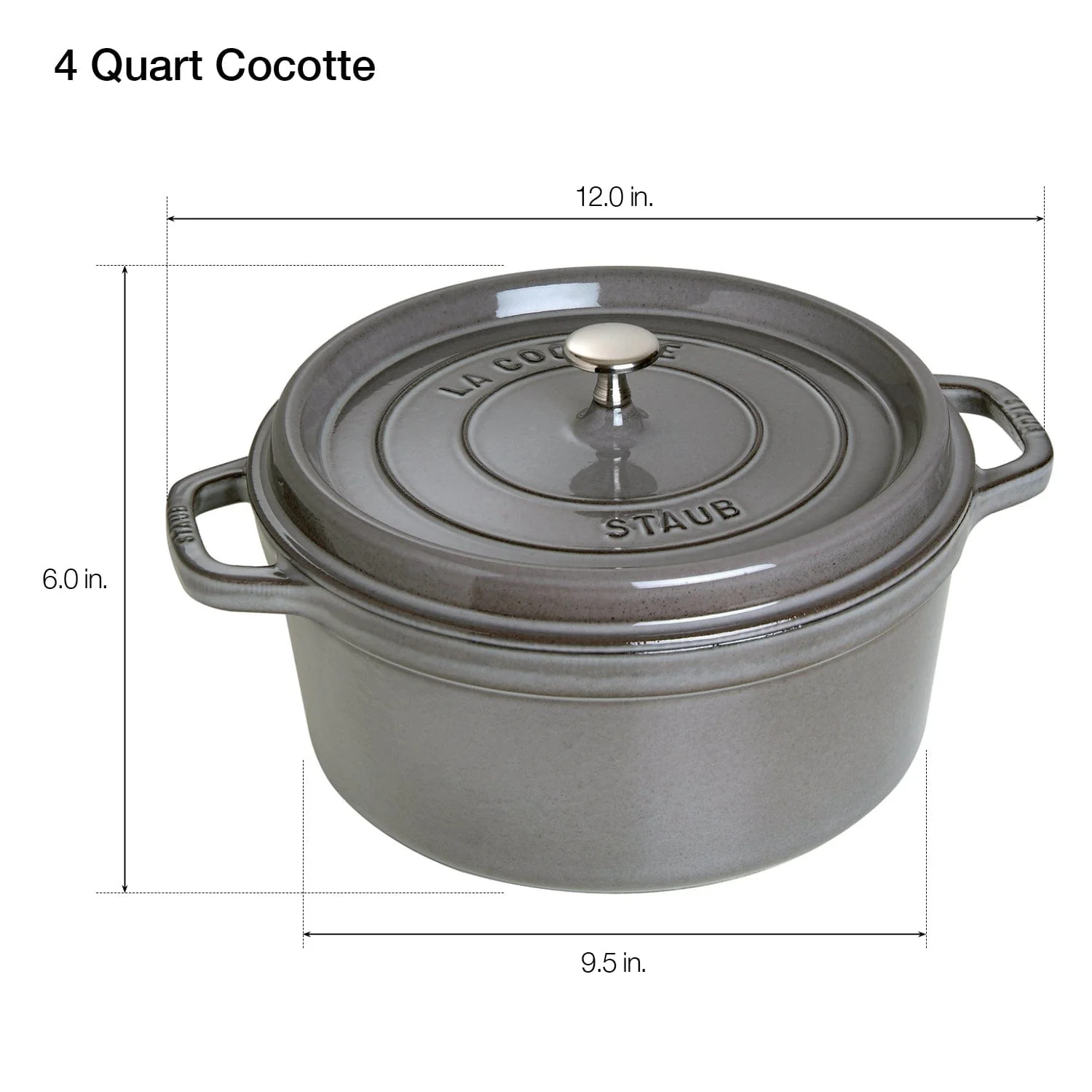 Staub Cast Iron 4-qt Round Cocotte, Dutch Oven - Graphite Grey - Image 3