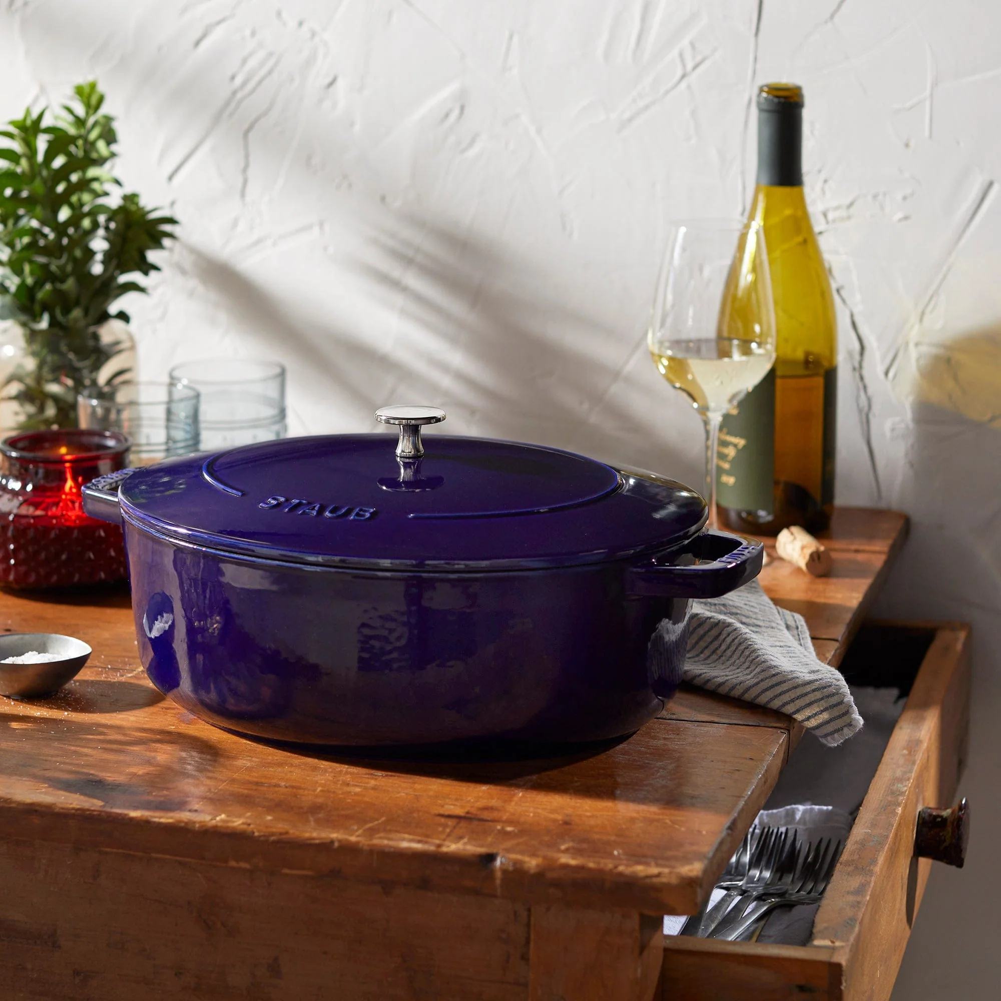 Staub Cast Iron 6.25-qt Shallow Oval Dutch Oven - Dark Blue - Image 3