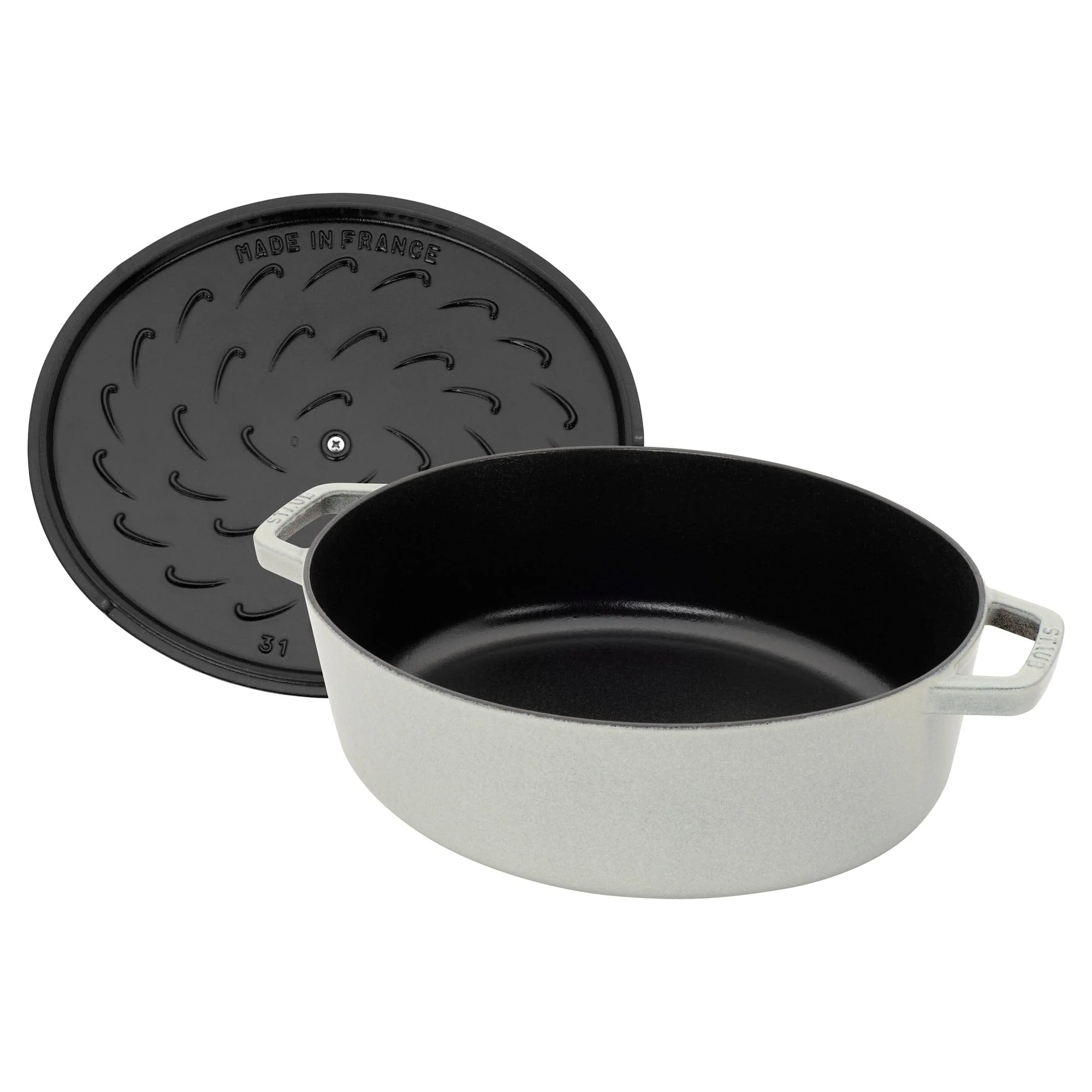 Staub Cast Iron 6.25-qt Shallow Oval Dutch Oven - White Truffle - Image 2