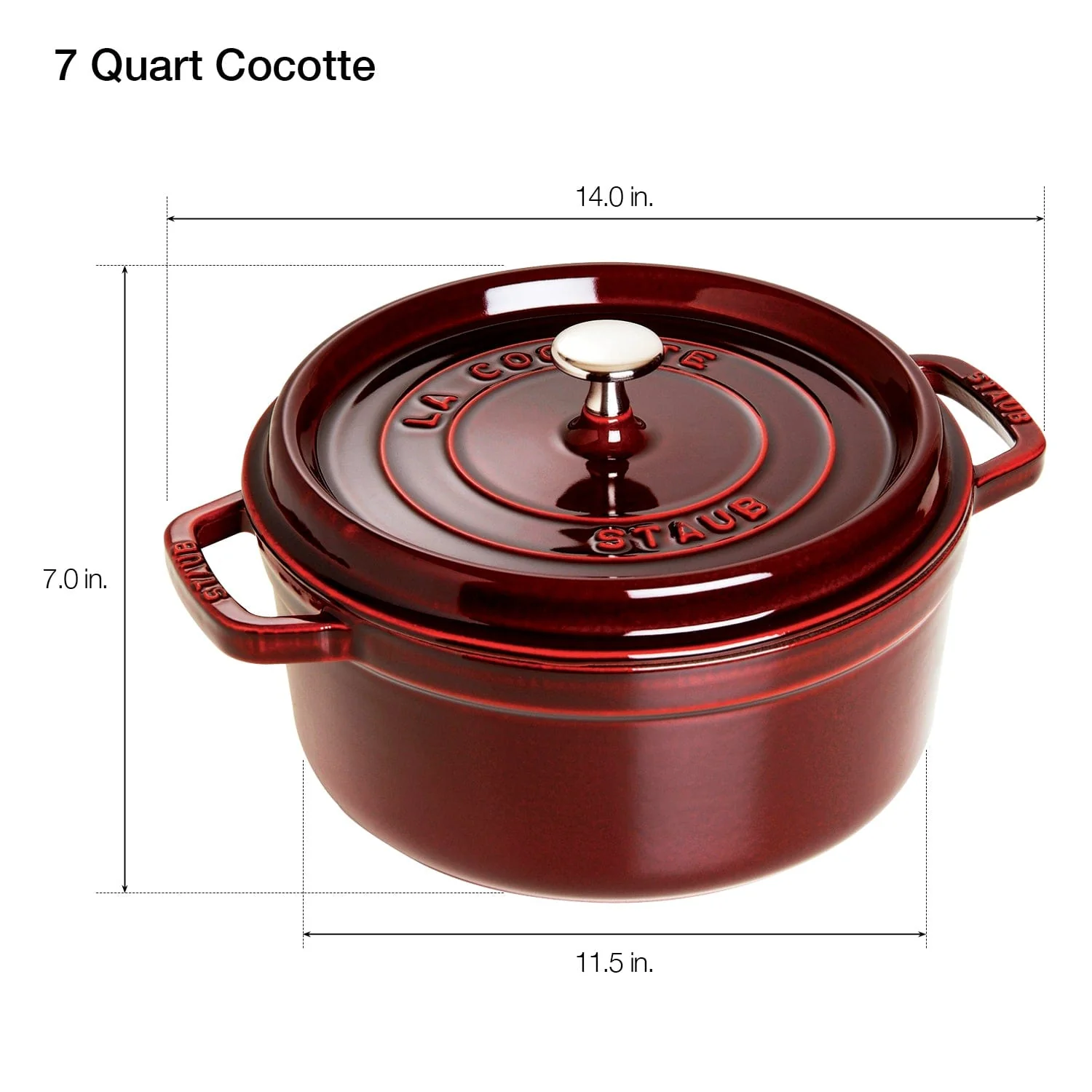 Staub Cast Iron 7-qt Round Cocotte, Dutch Oven - Grenadine - Image 3