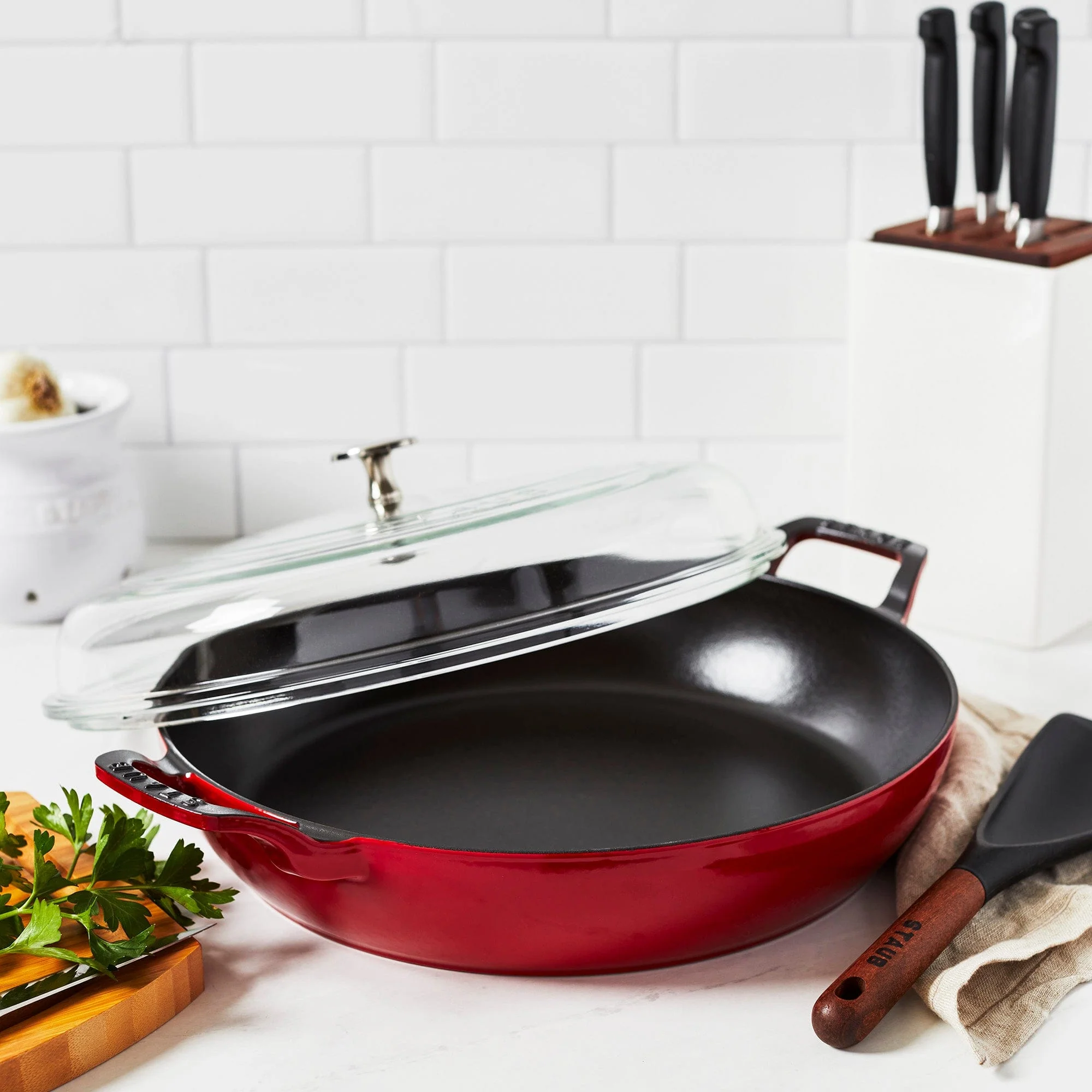 Staub Cast Iron 3.5-qt Braiser with Glass Lid - Cherry - Image 3
