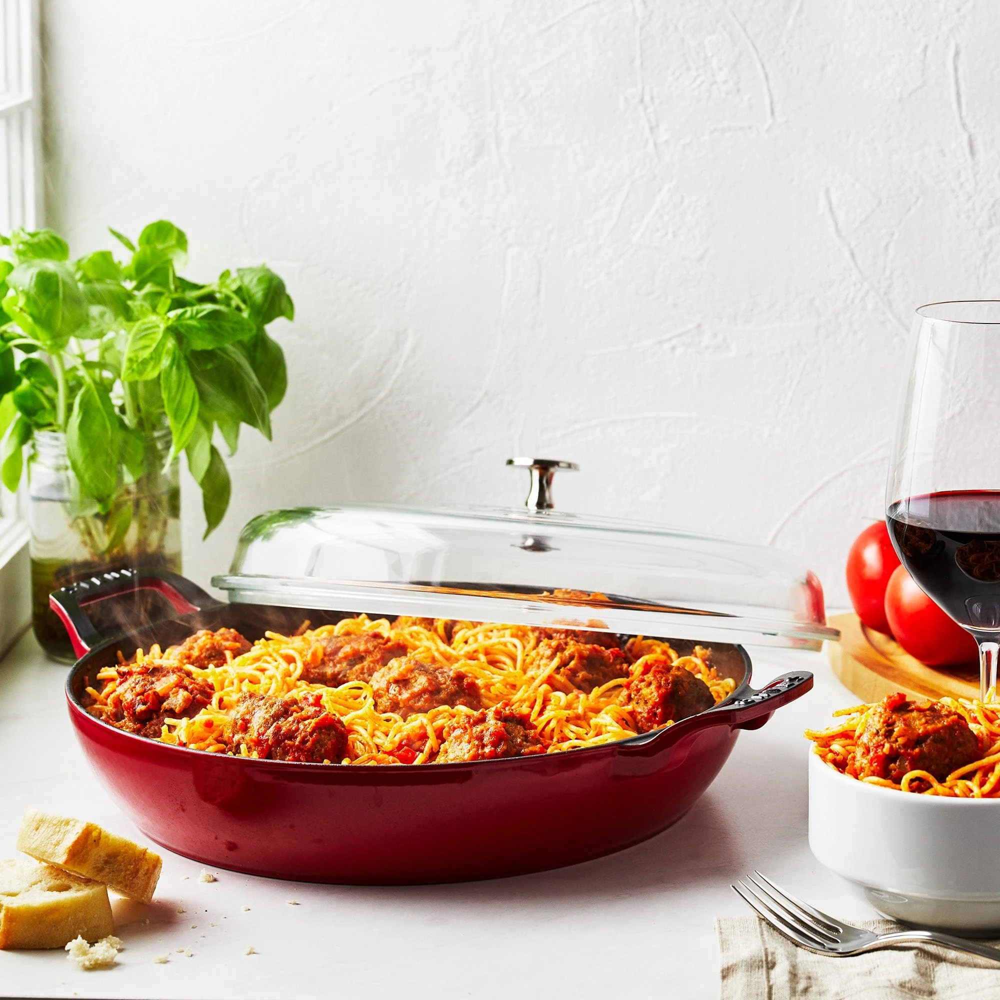 Staub Cast Iron 3.5-qt Braiser with Glass Lid - Cherry - Image 4