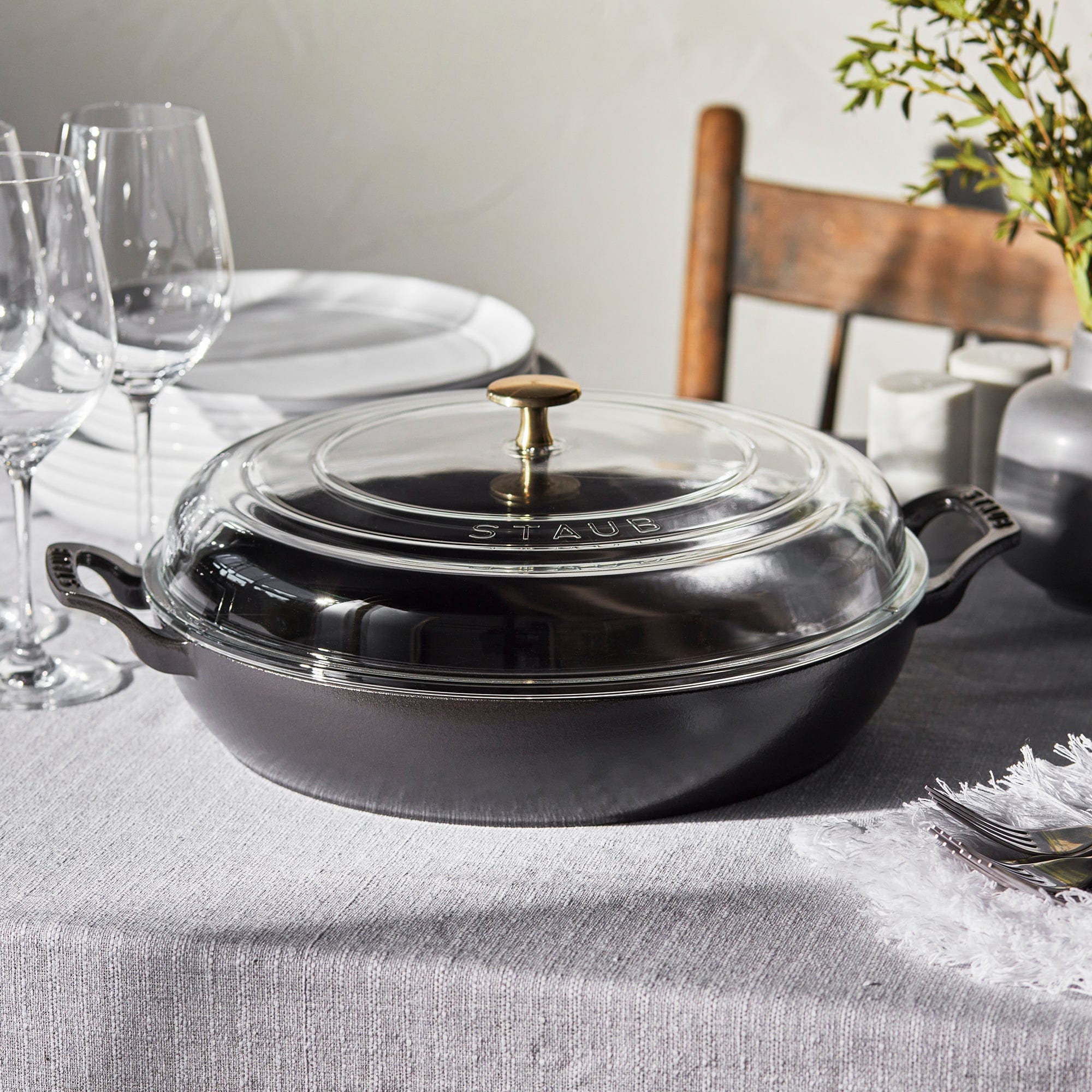 Staub Cast Iron 3.5-qt Braiser with Glass Lid - Matte Black - Image 3