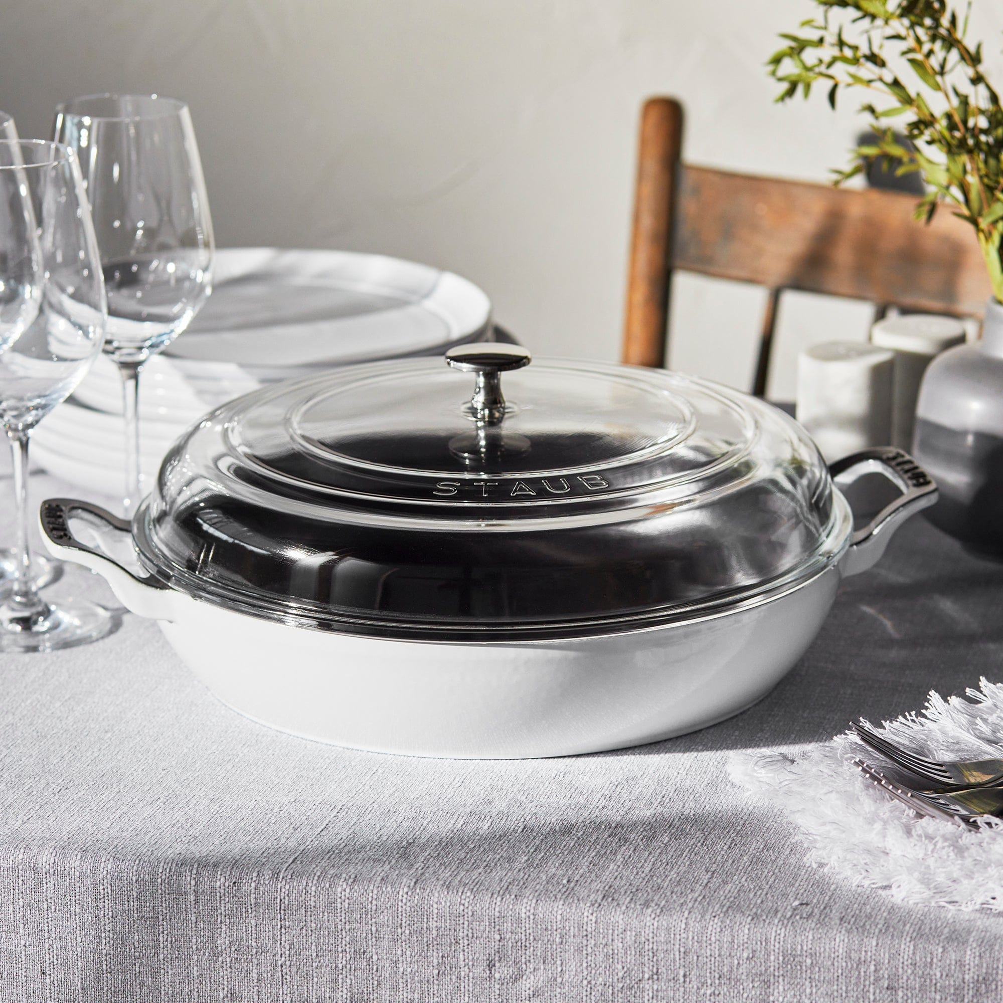 Staub Cast Iron 3.5-qt Braiser with Glass Lid - White - Image 3