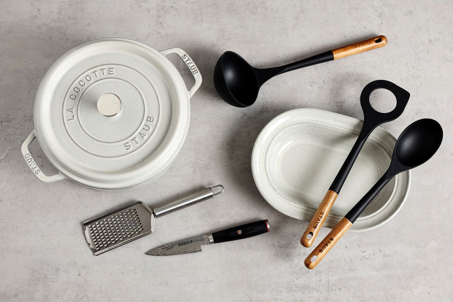 Staub Cast Iron 4-qt Round Cocotte, Dutch Oven - White Truffle - Image 3