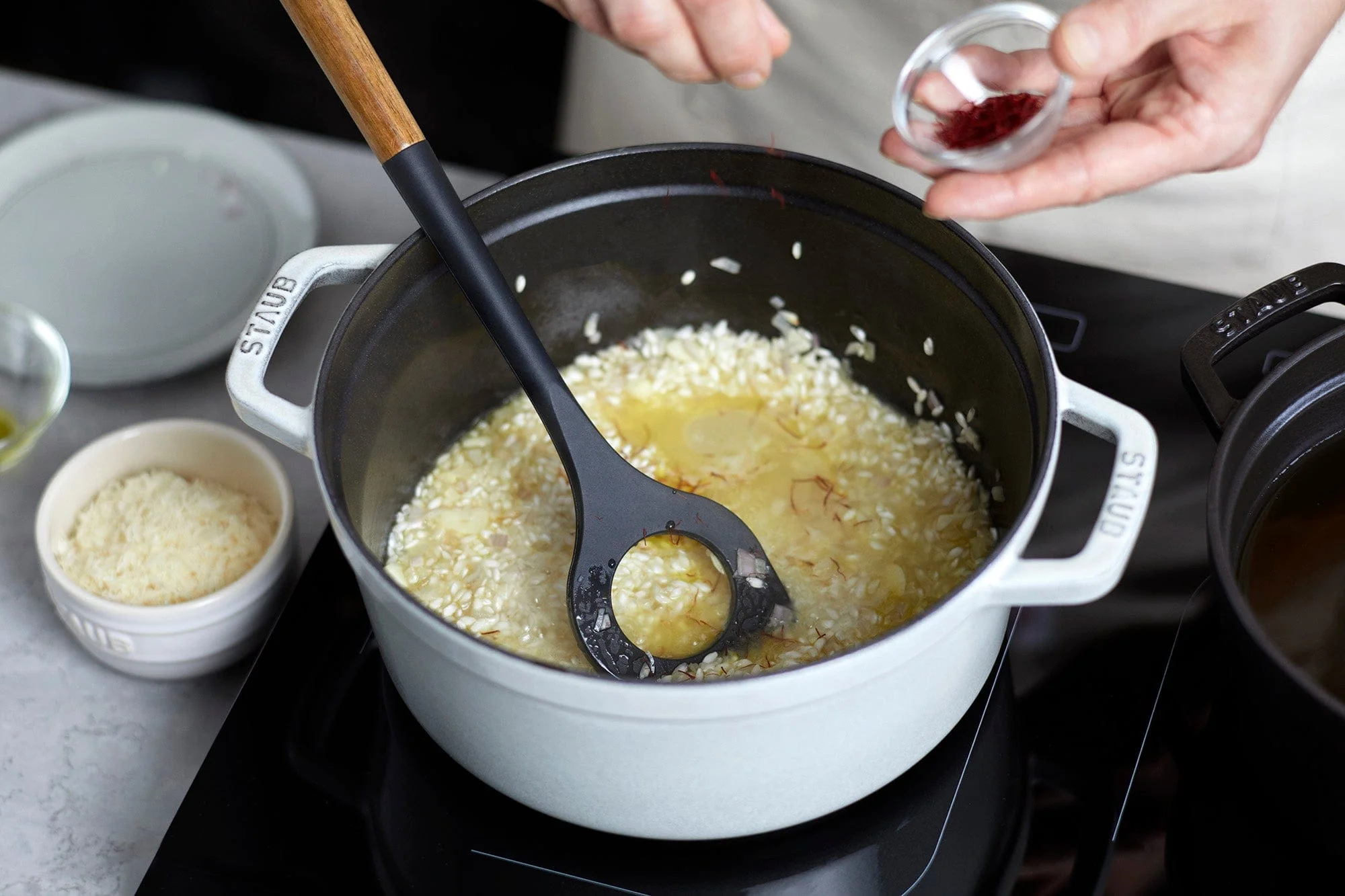 Staub Cast Iron 4-qt Round Cocotte, Dutch Oven - White Truffle - Image 4