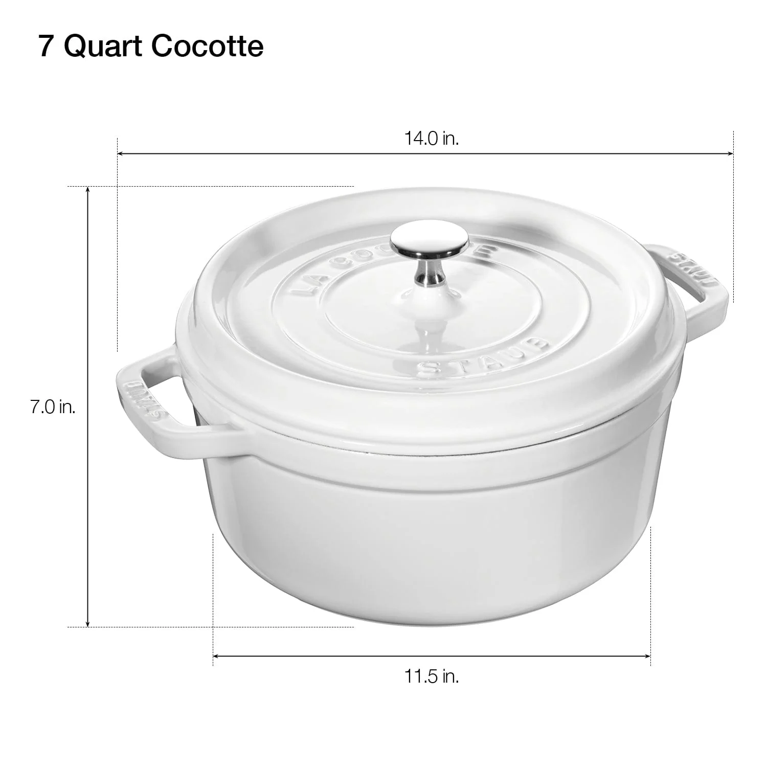 Staub Cast Iron 7-qt Round Cocotte, Dutch Oven - White - Image 3