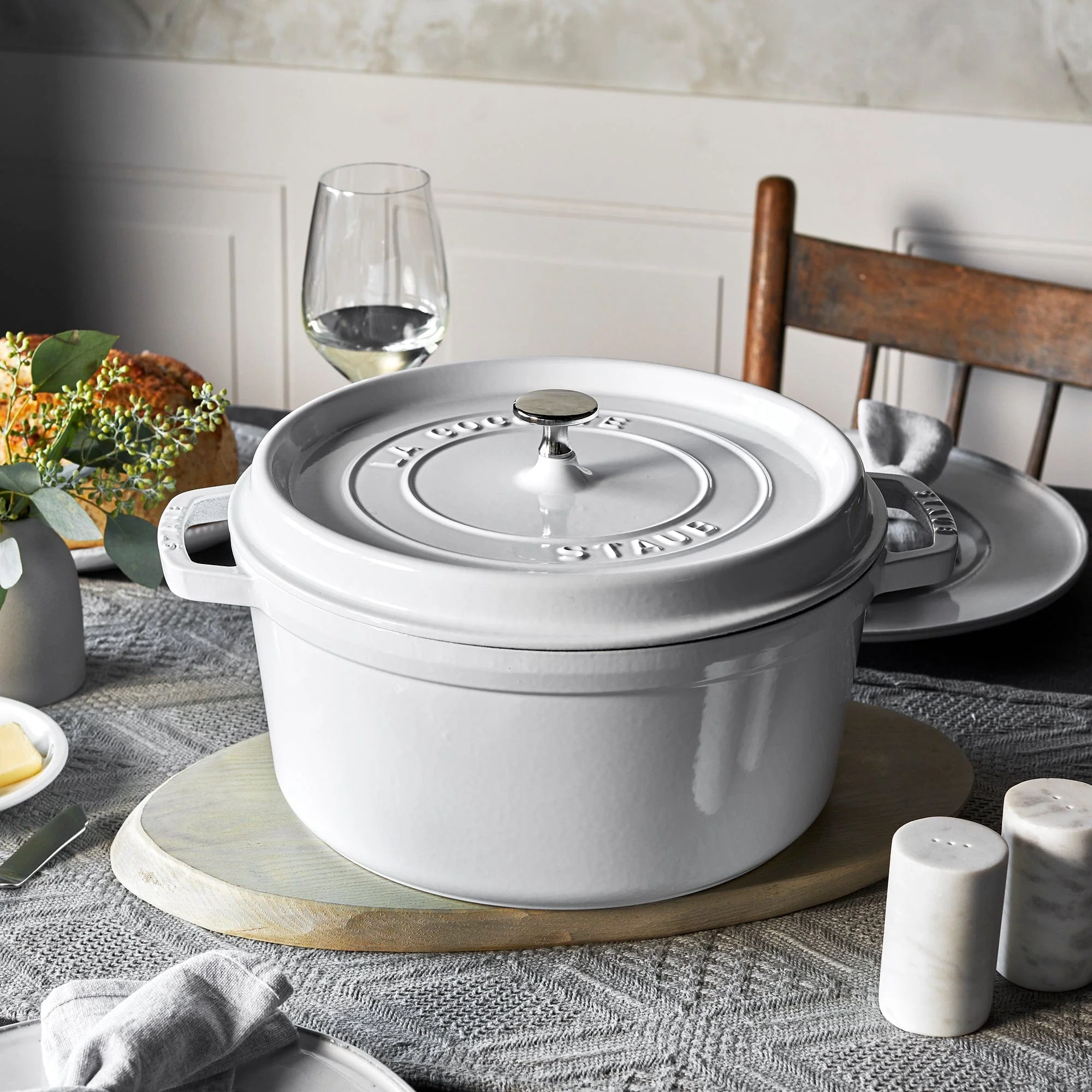 Staub Cast Iron 7-qt Round Cocotte, Dutch Oven - White - Image 4