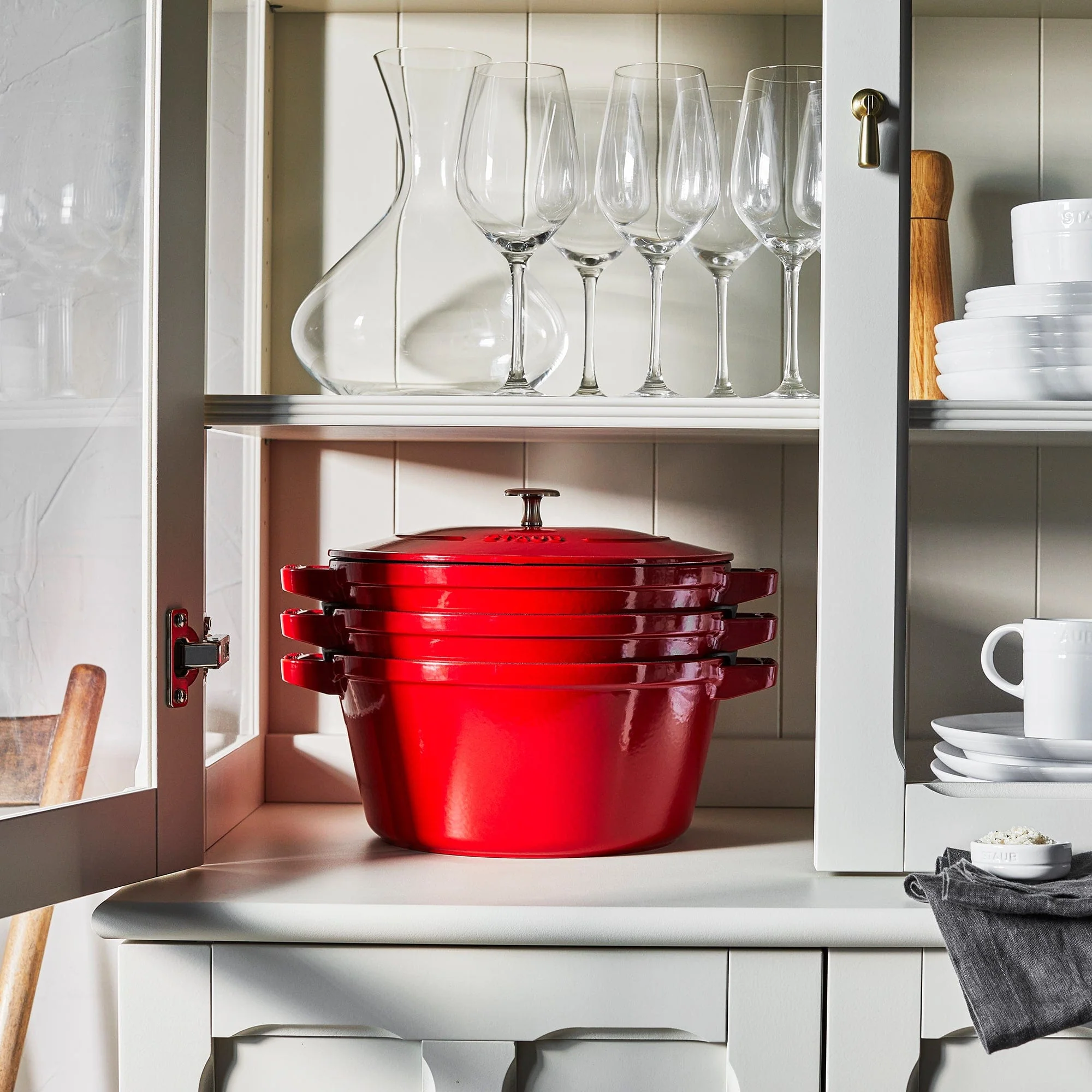 Staub Cast Iron Set 4-pc, Stackable Space-Saving Cookware Set, Dutch Oven with Lid, Cherry - Image 8