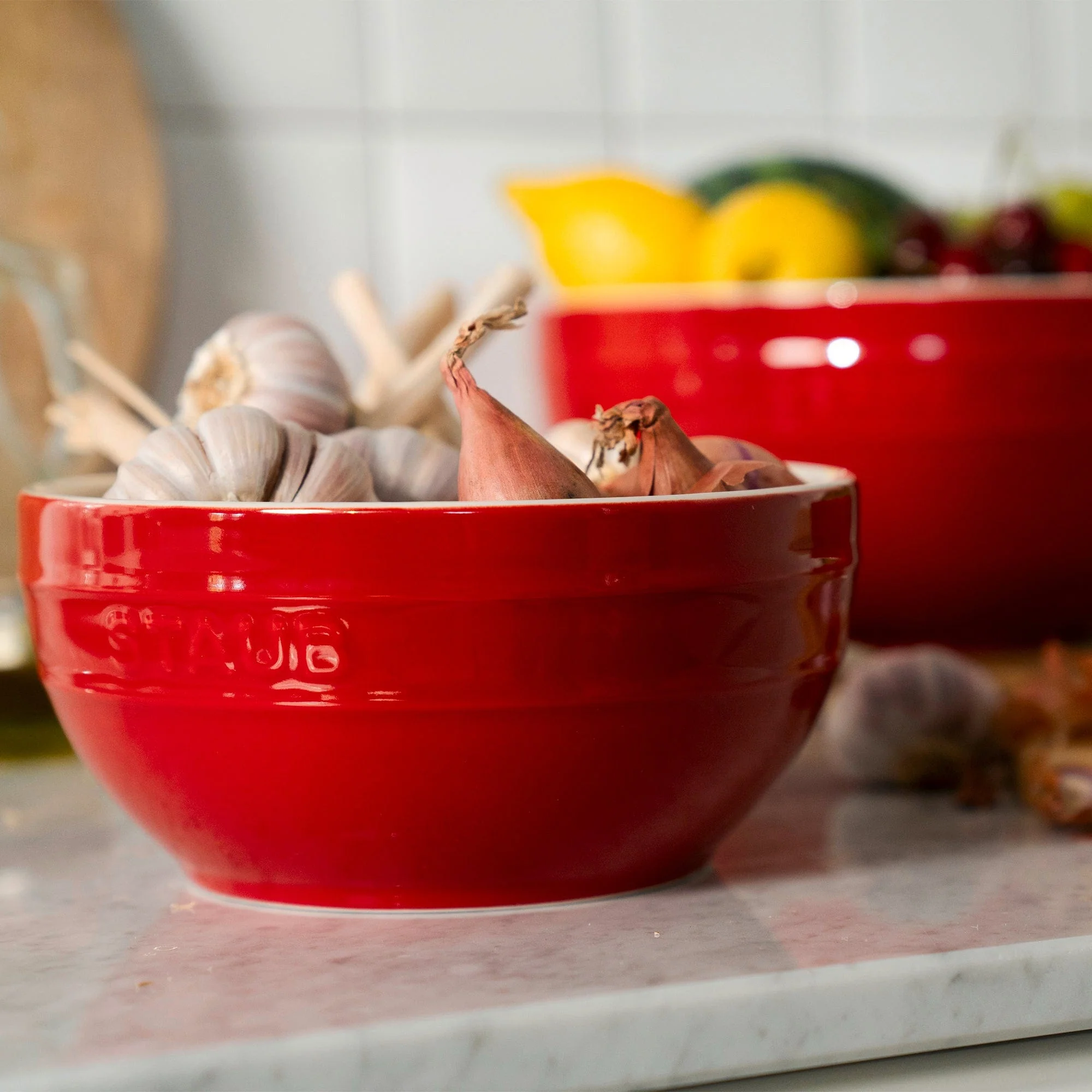 Staub Ceramic 2-pc Nested Mixing Bowl Set - Cherry - Image 2