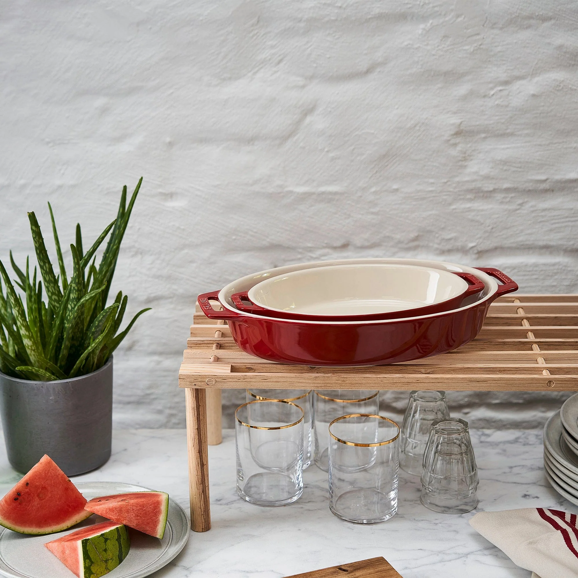 Staub Ceramic 2-pc Oval Baking Dish Set - Cherry - Image 6