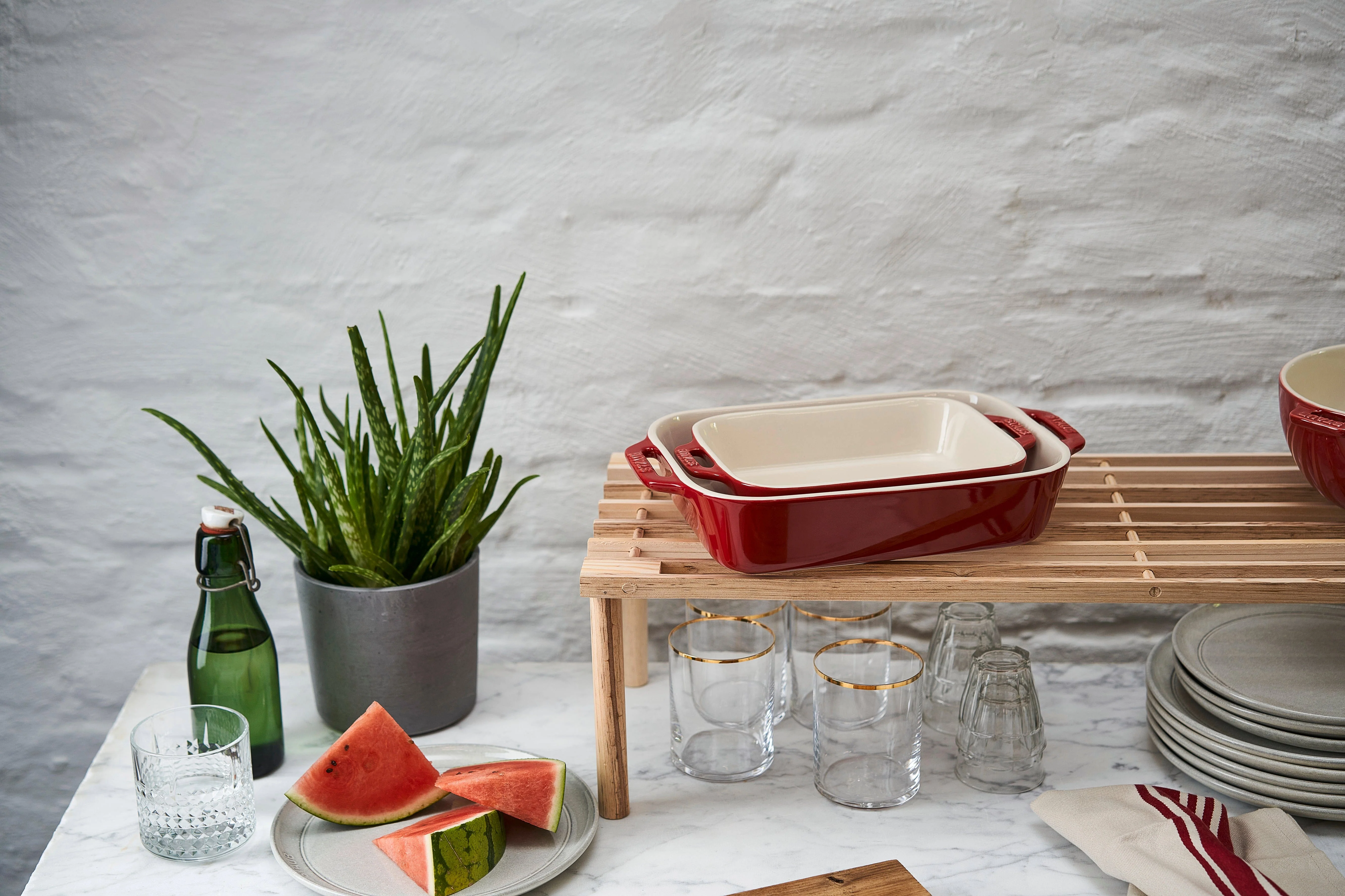 Staub Ceramic 2-pc Rectangular Baking Dish Set - Cherry - Image 6