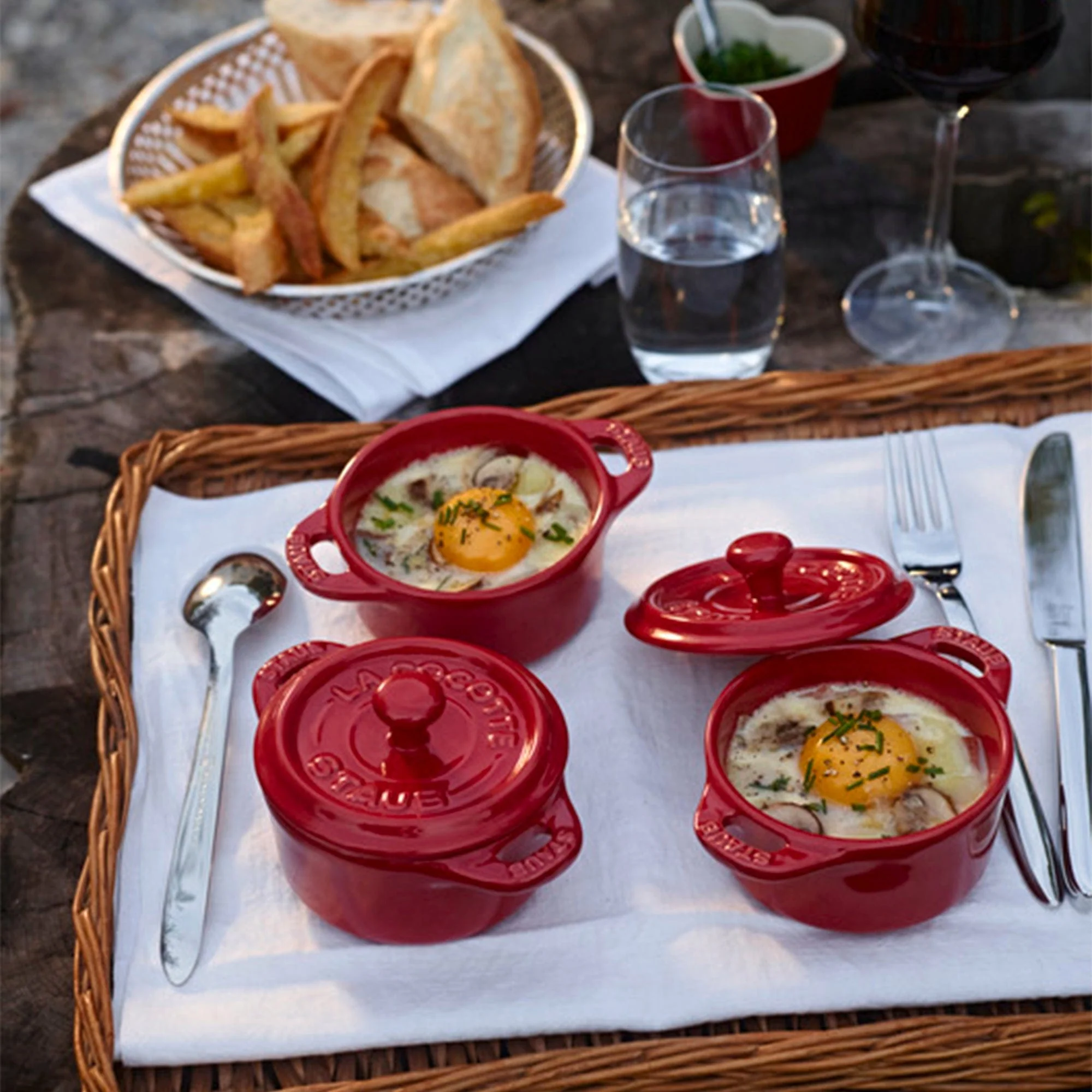 Staub Ceramic 3-pc Mini Round Cocotte Set - Cherry - Image 4