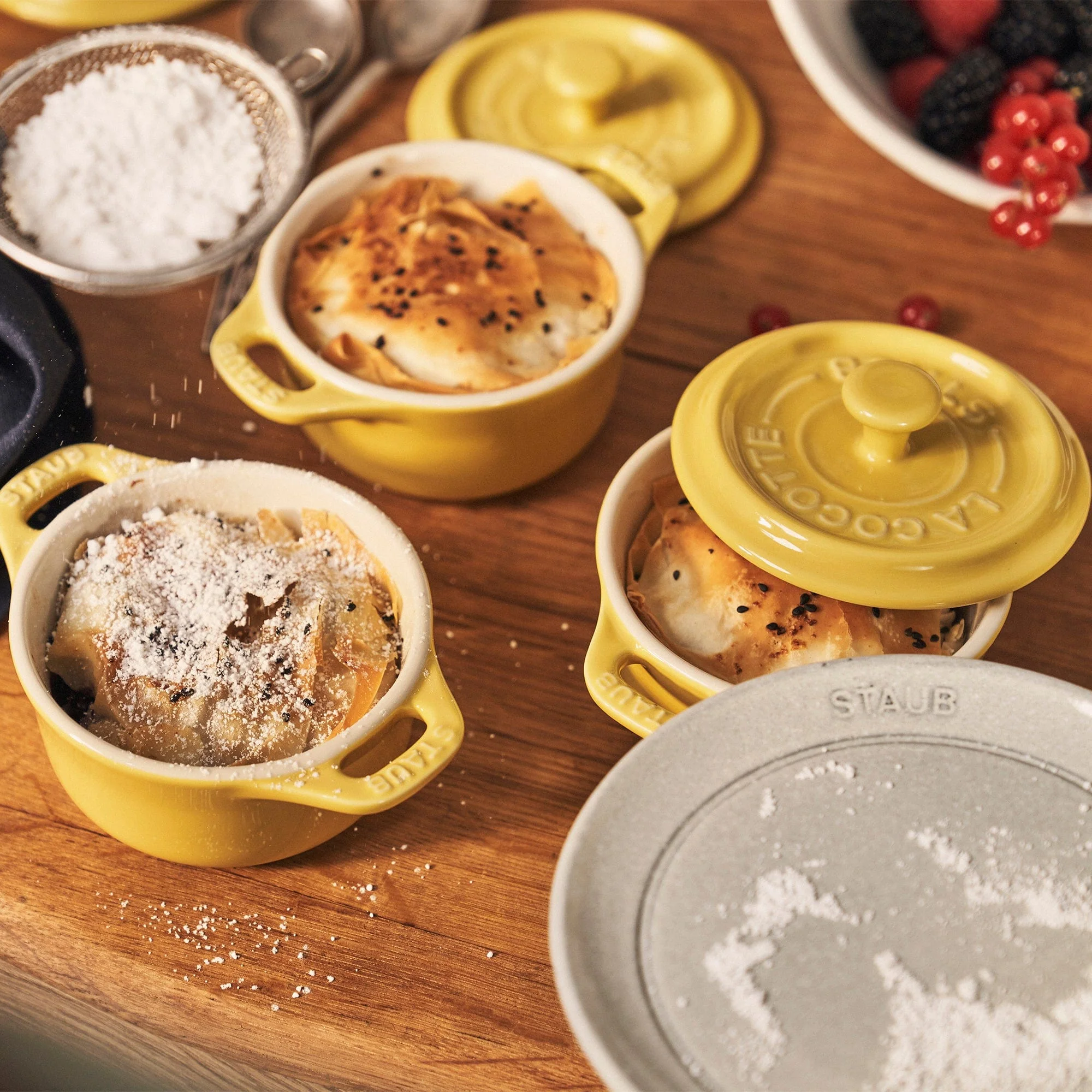 Staub Ceramic 3-pc Mini Round Cocotte Set - Citron - Image 3