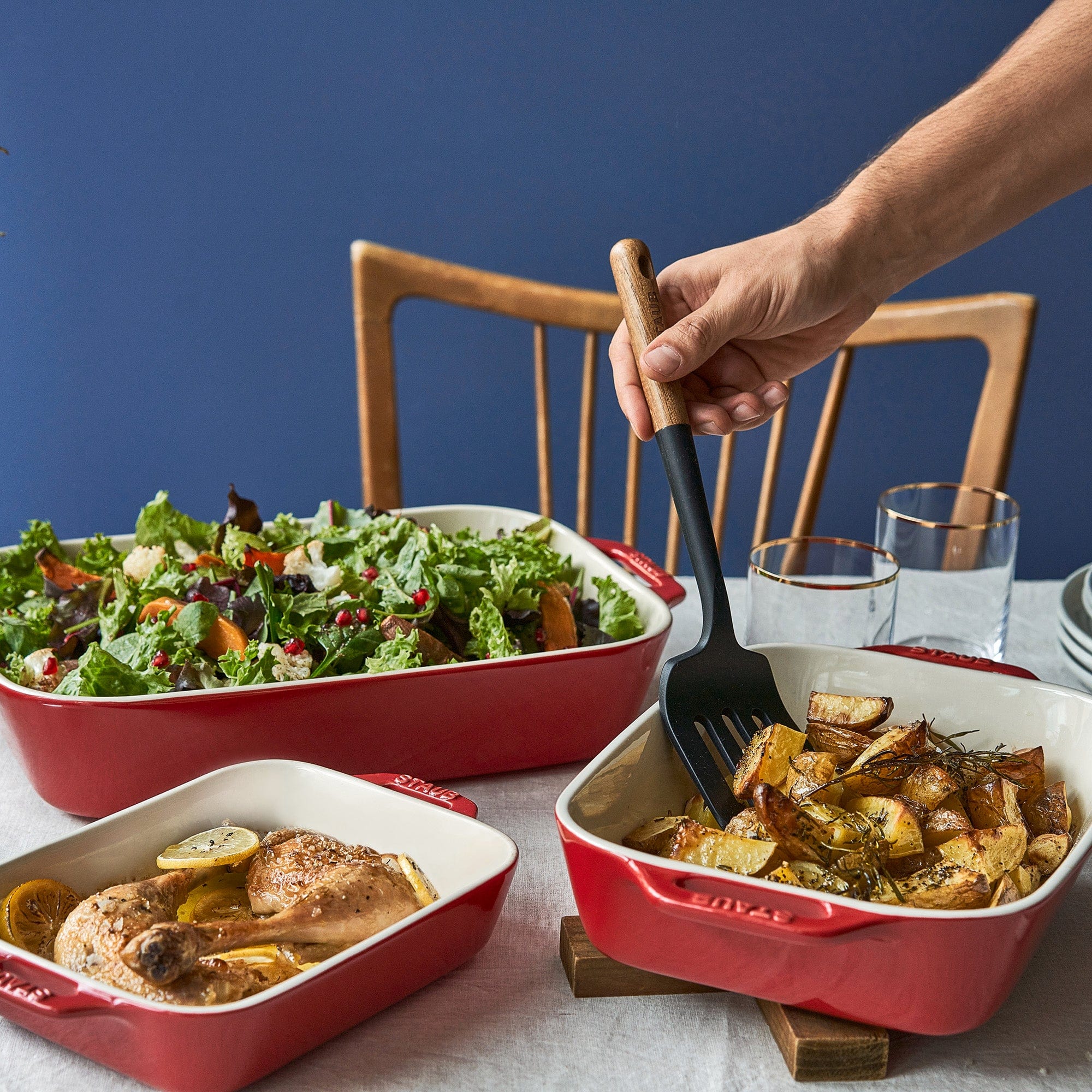 Staub Ceramic 3-pc Rectangular Baking Dish Set - Cherry - Image 2