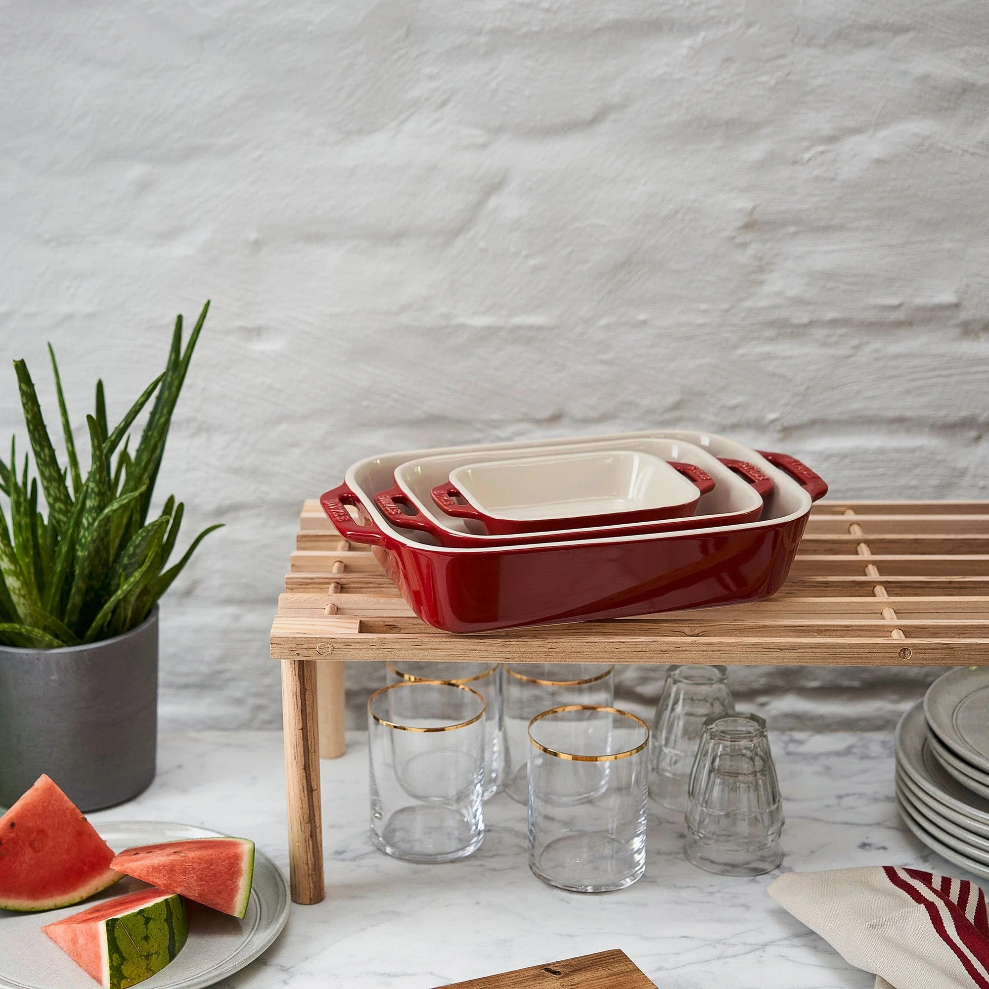 Staub Ceramic 3-pc Rectangular Baking Dish Set - Cherry - Image 3