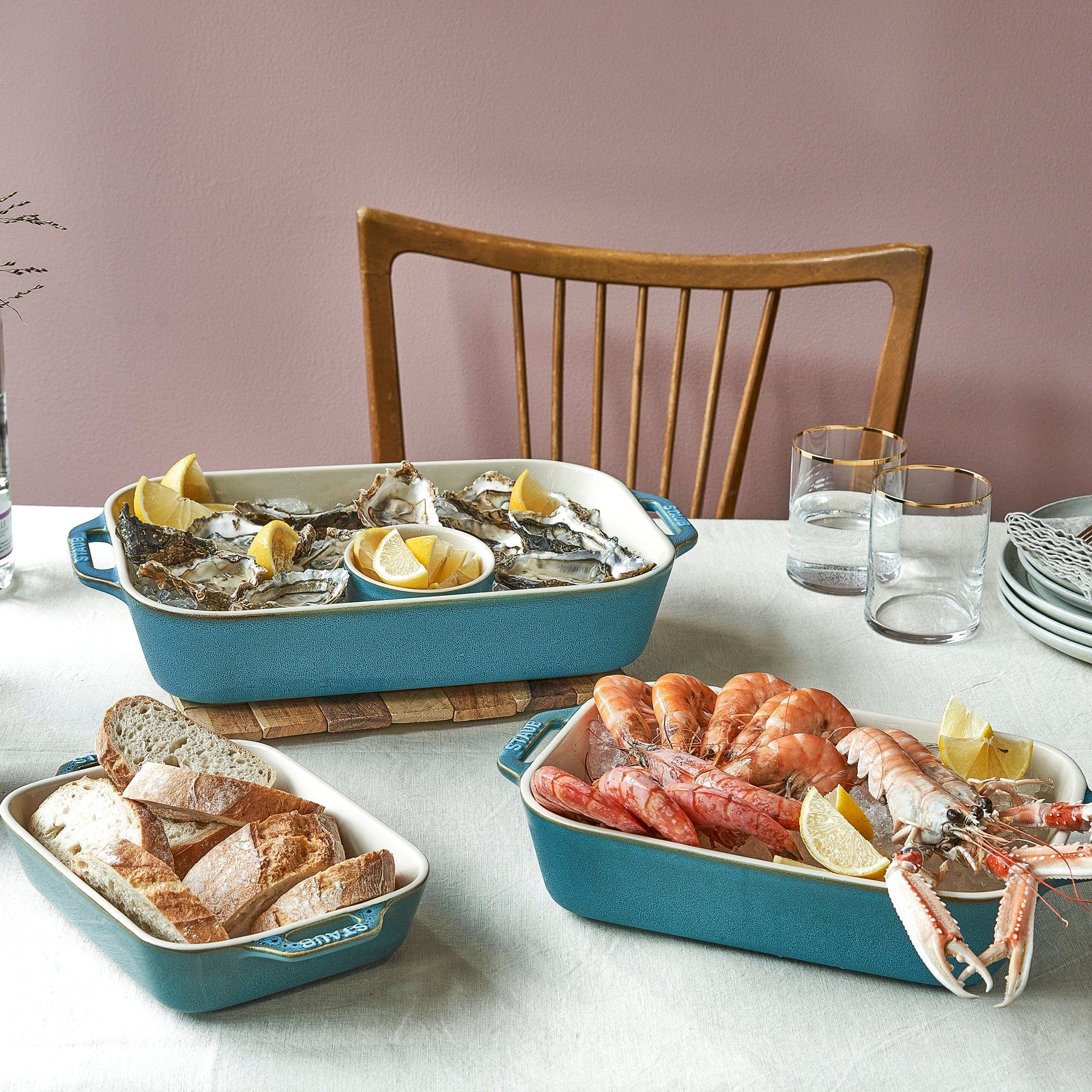 Staub Ceramic 3-pc Rectangular Baking Dish Set - Rustic Turquoise - Image 4