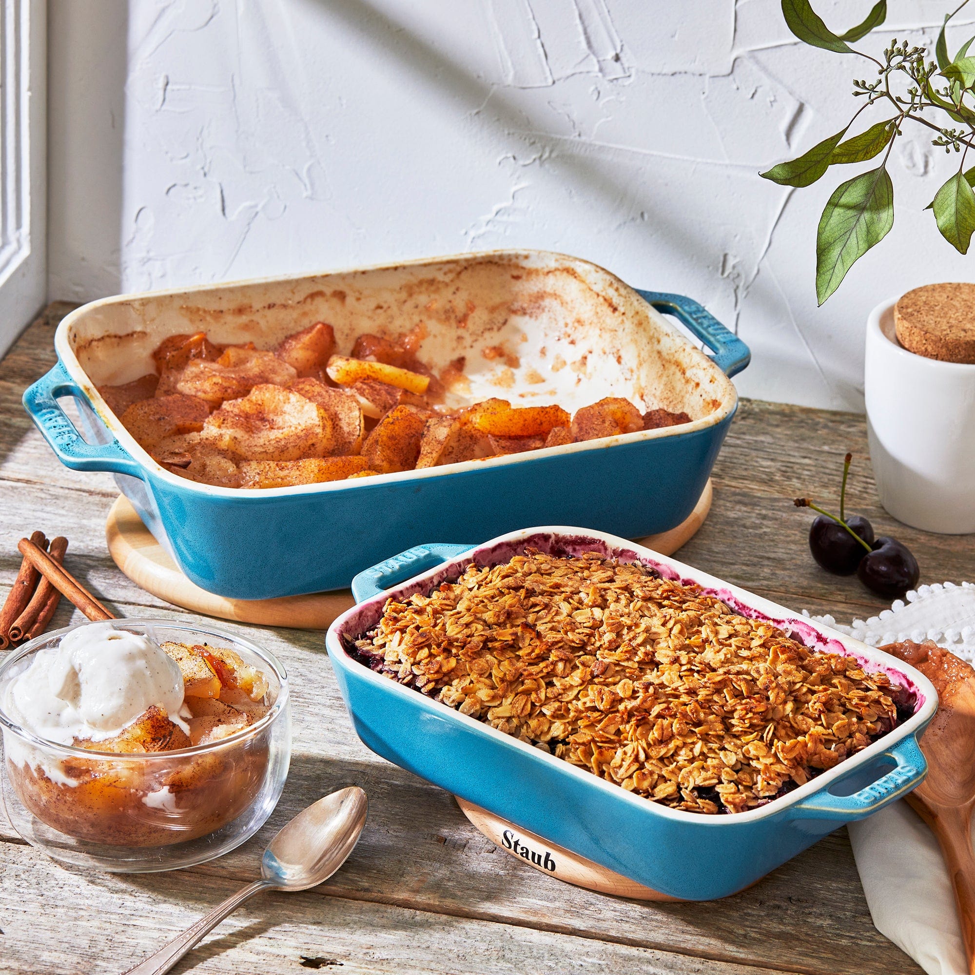 Staub Ceramic Rectangular Baking Dish Set, Casserole Dish, 2-Piece, Rustic Turquoise - Image 3