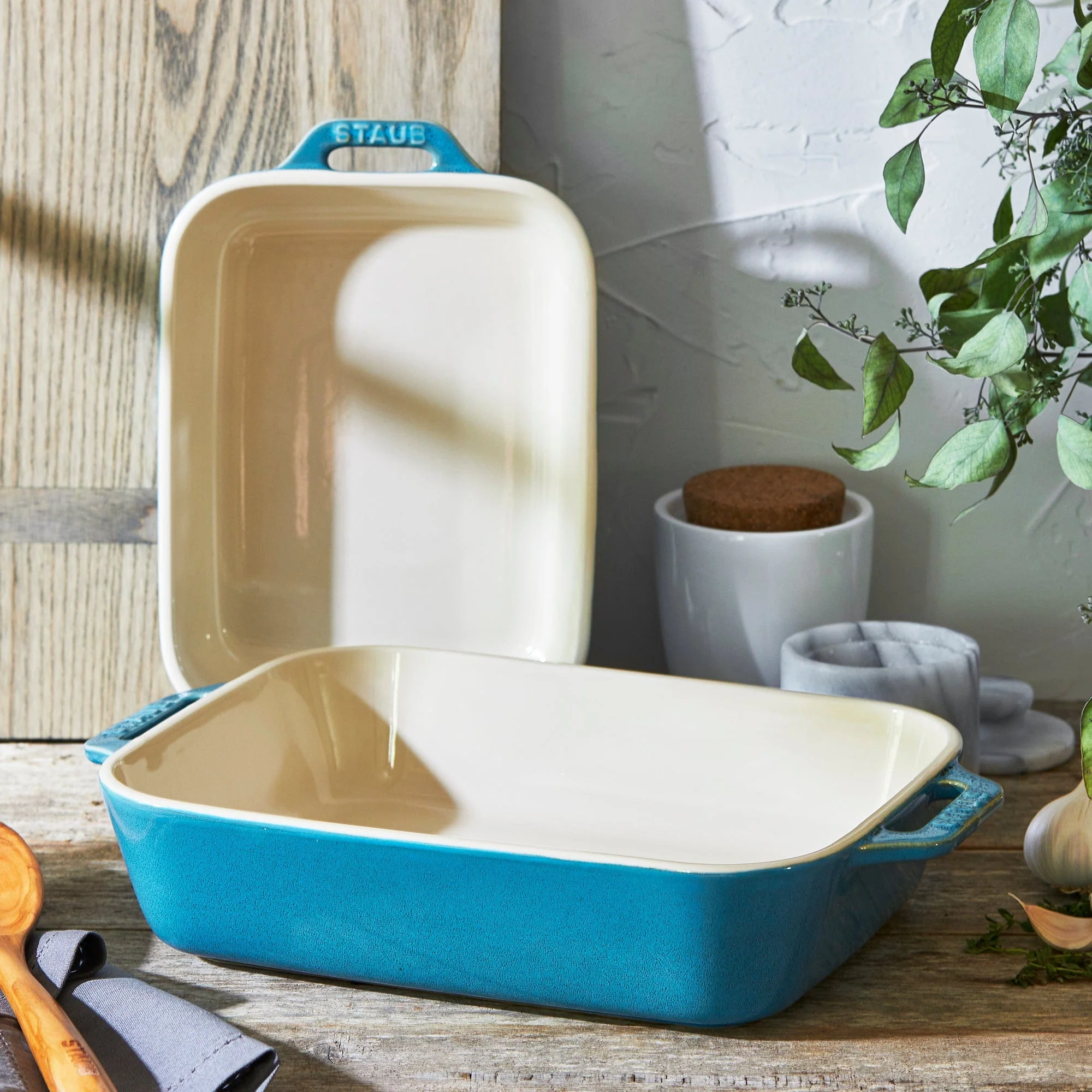 Staub Ceramic Rectangular Baking Dish Set, Casserole Dish, 2-Piece, Rustic Turquoise - Image 4