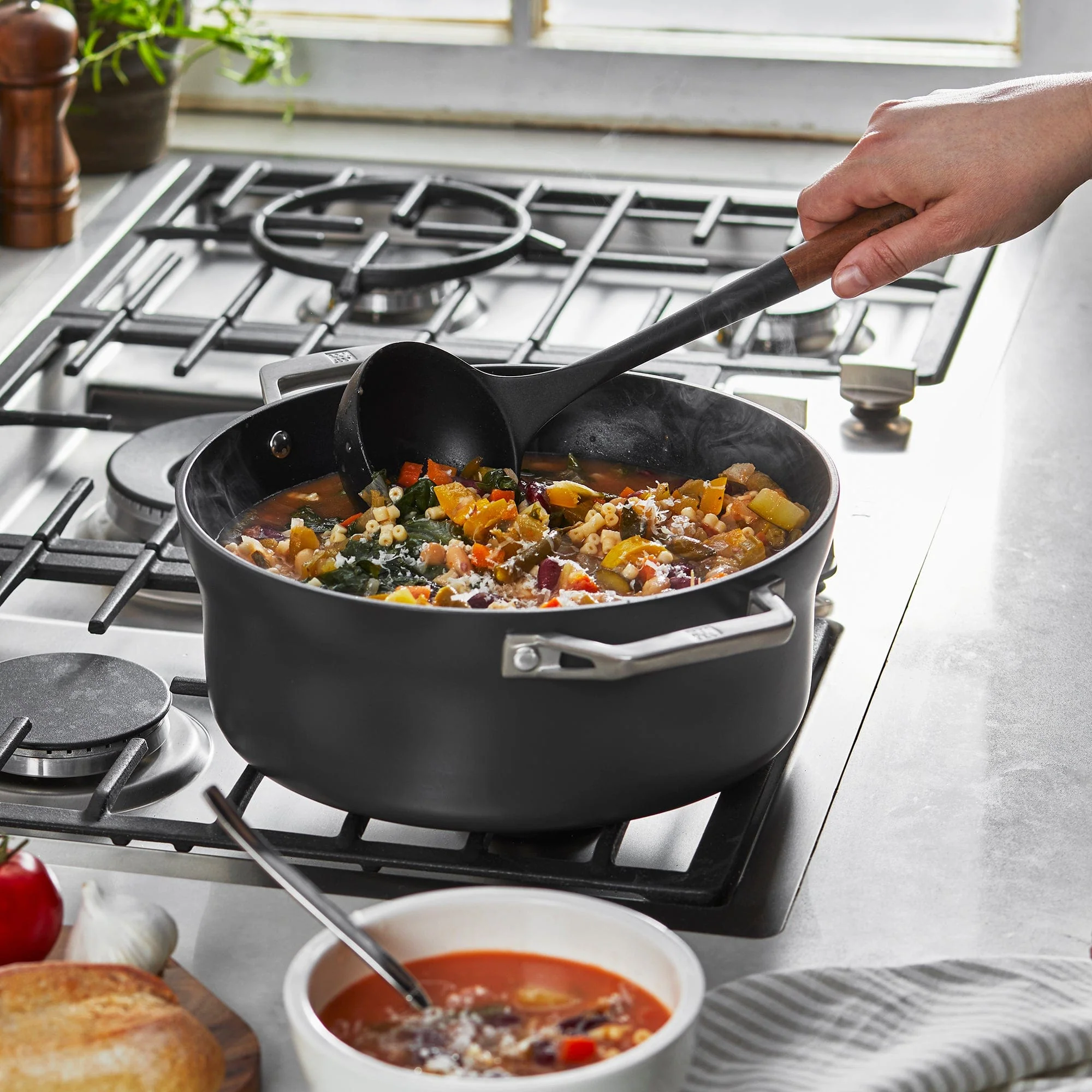 Staub Silicone Soup Ladle, BPA-Free Cooking Utensil with Wood Handle - Image 2