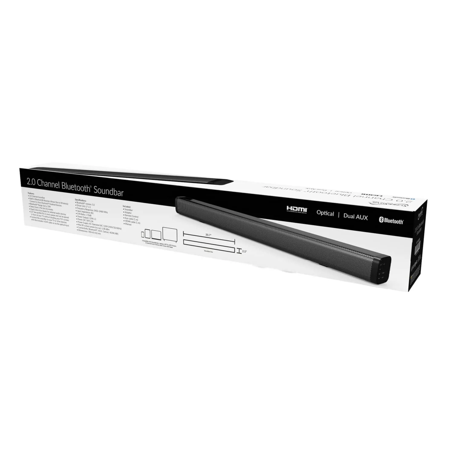 Supersonic 2.0-Channel 24-Watt 30.7-In. Low-Profile Sound Bar with Bluetooth, HDMI ARC, Optical, Aux, and Remote, SC-1420SB - Image 3