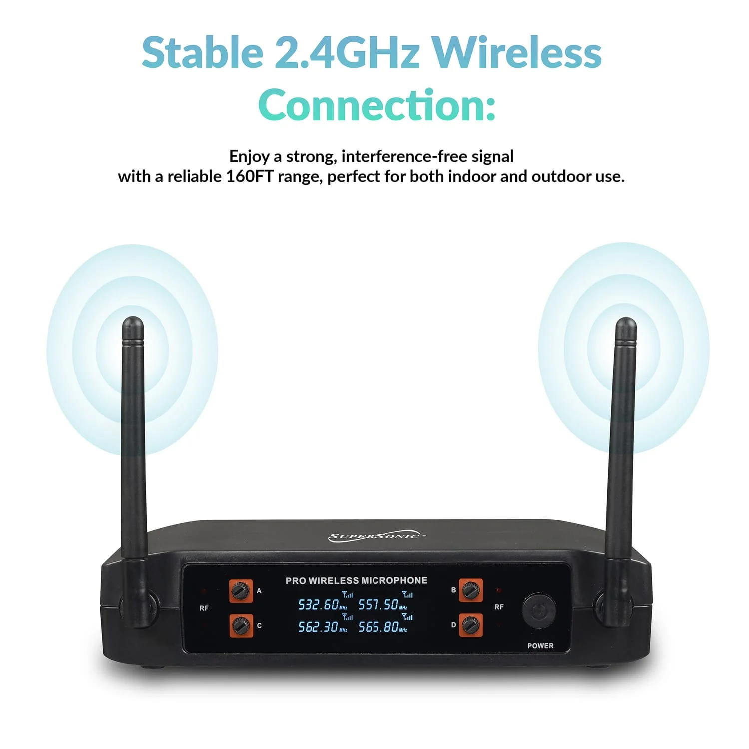 Supersonic 4-Channel 2.4-GHz Wireless Microphone System with 4 Handheld Microphones and Receiver, SC-909 - Image 5