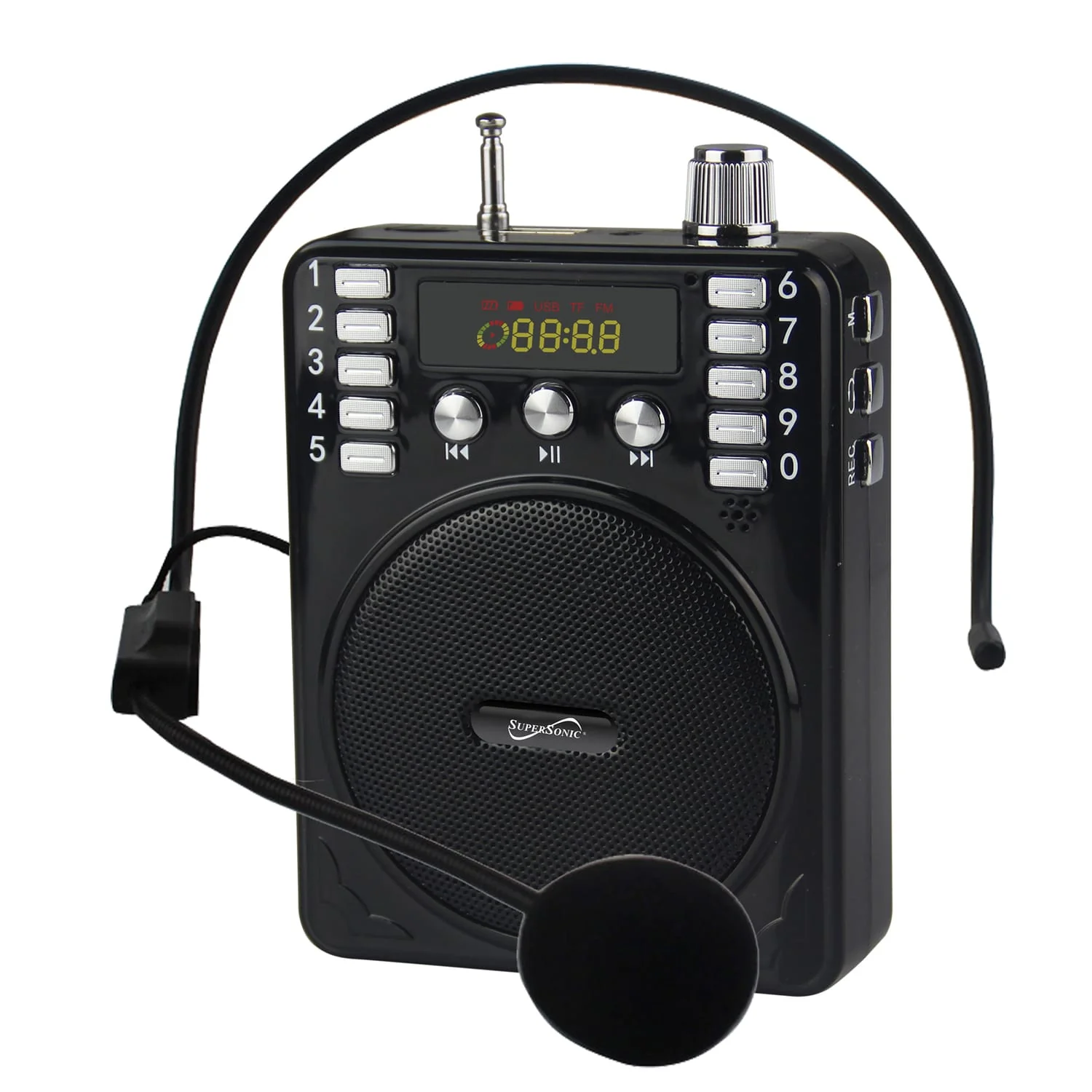 Supersonic Bluetooth Portable PA Speaker Voice Amplifier with Microphone, FM Radio, and Karaoke Jack, SC-1443BT, Black