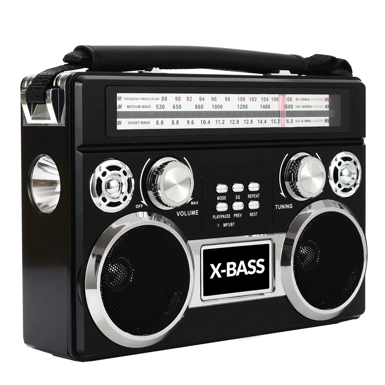 Supersonic Portable 3-Band Radio with Bluetooth and Flashlight, SC-1097BT, Black