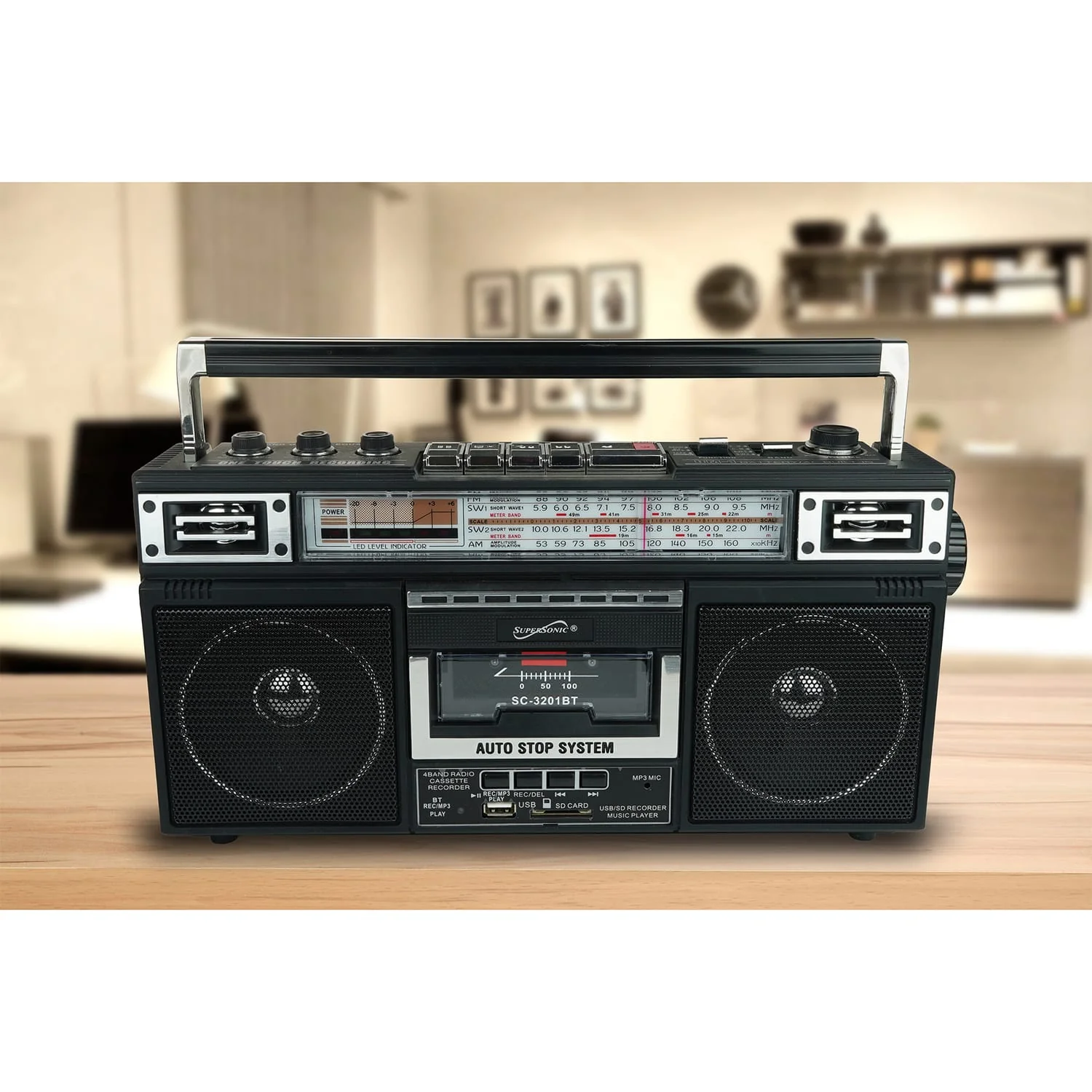 Supersonic Retro Bluetooth Cassette/AM/FM/Shortwave Boom Box, SC-3201BT, Black - Image 5