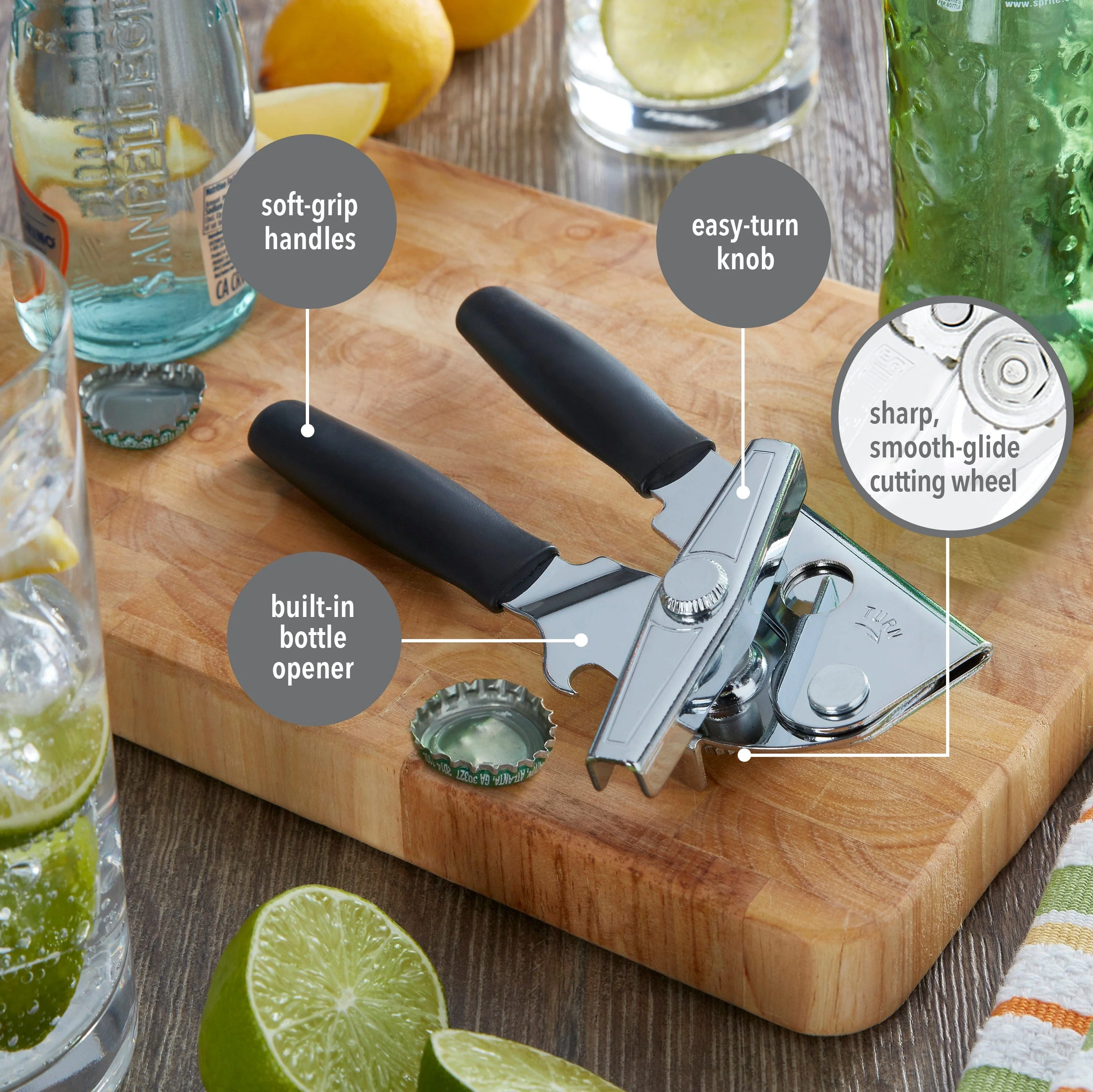 Swing-A-Way Portable Can Opener, Handle for Optimal Comfort, Built-in Bottle Opener, Black - Image 3
