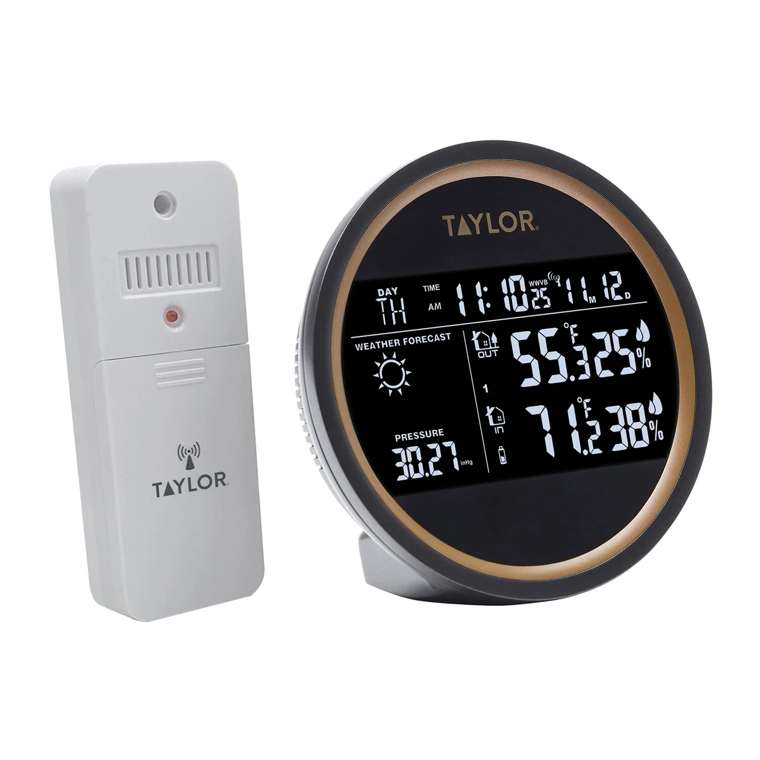 Taylor Precision Products Battery-Powered Wireless 3-Channel Digital Weather Forecaster and Clock with Wireless Remote Sensor