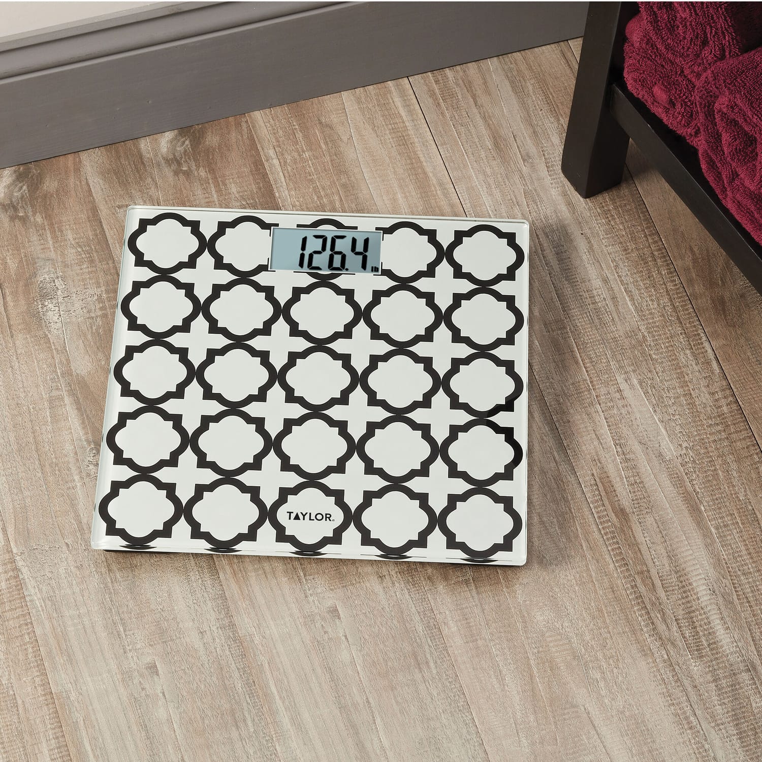 Taylor Precision Products Digital Glass Bathroom Scale with Black/White Lattice, 400-Lb. Capacity - Image 2