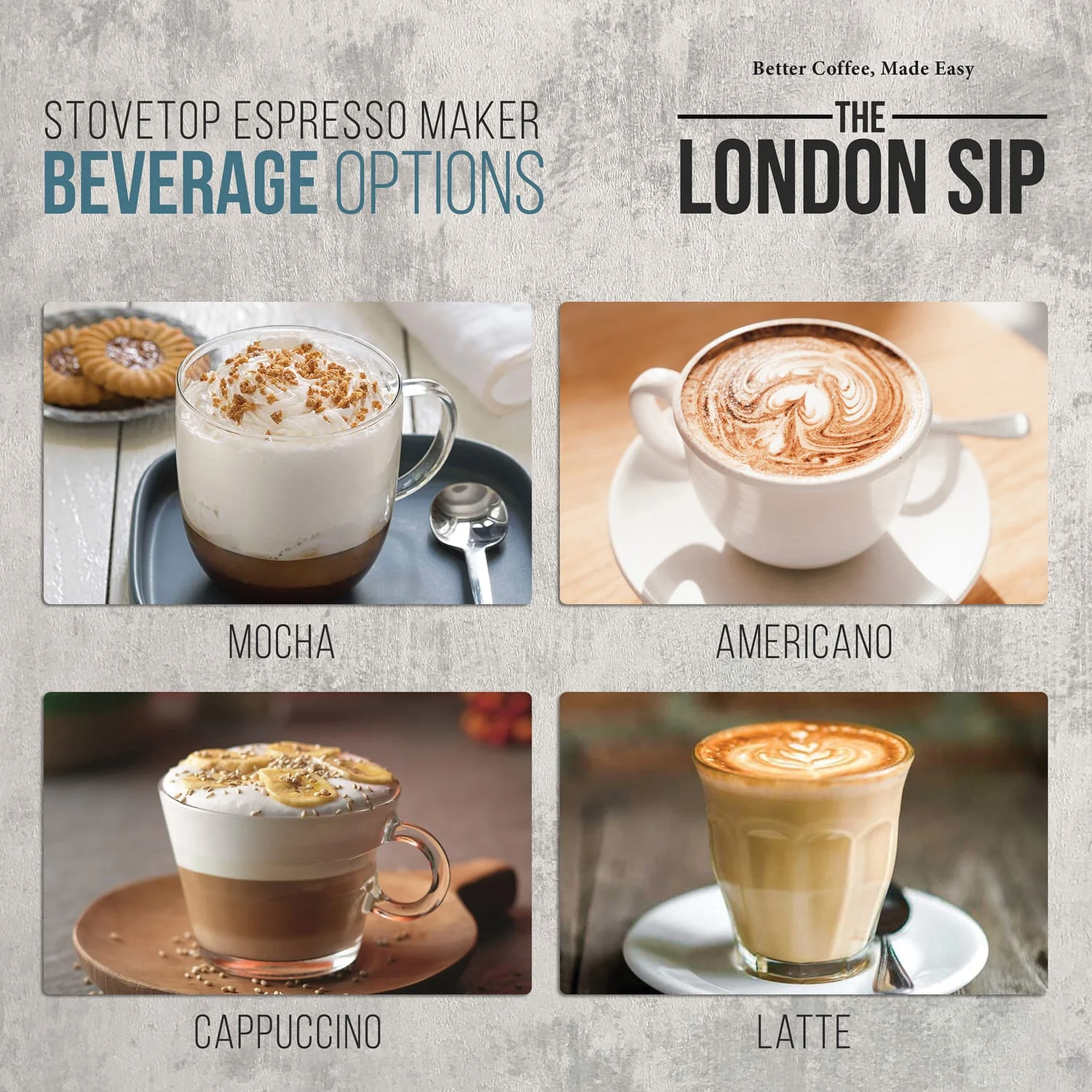 The London Sip 10-Cup Stainless Steel Stovetop Espresso Maker, Matte Black - Image 3