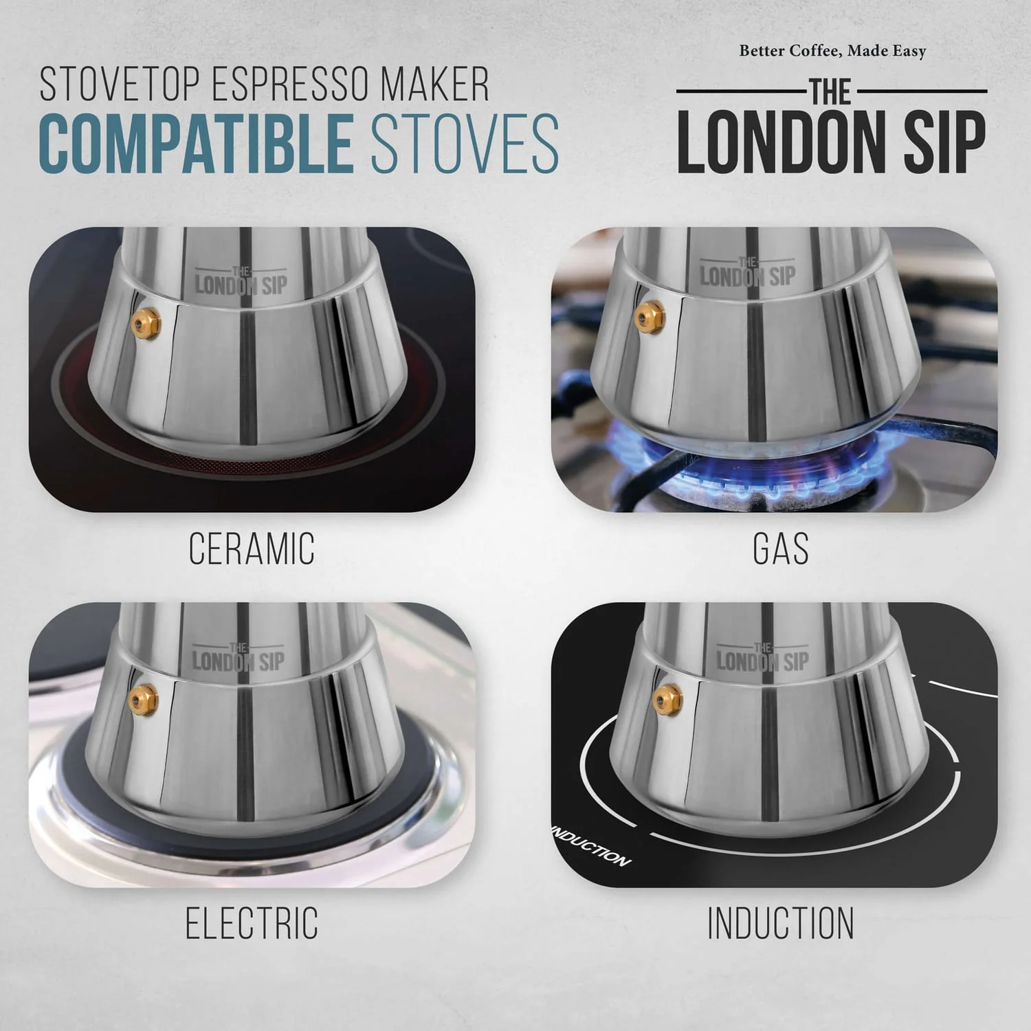 The London Sip 10-Cup Stainless Steel Stovetop Espresso Maker, Matte Black - Image 4