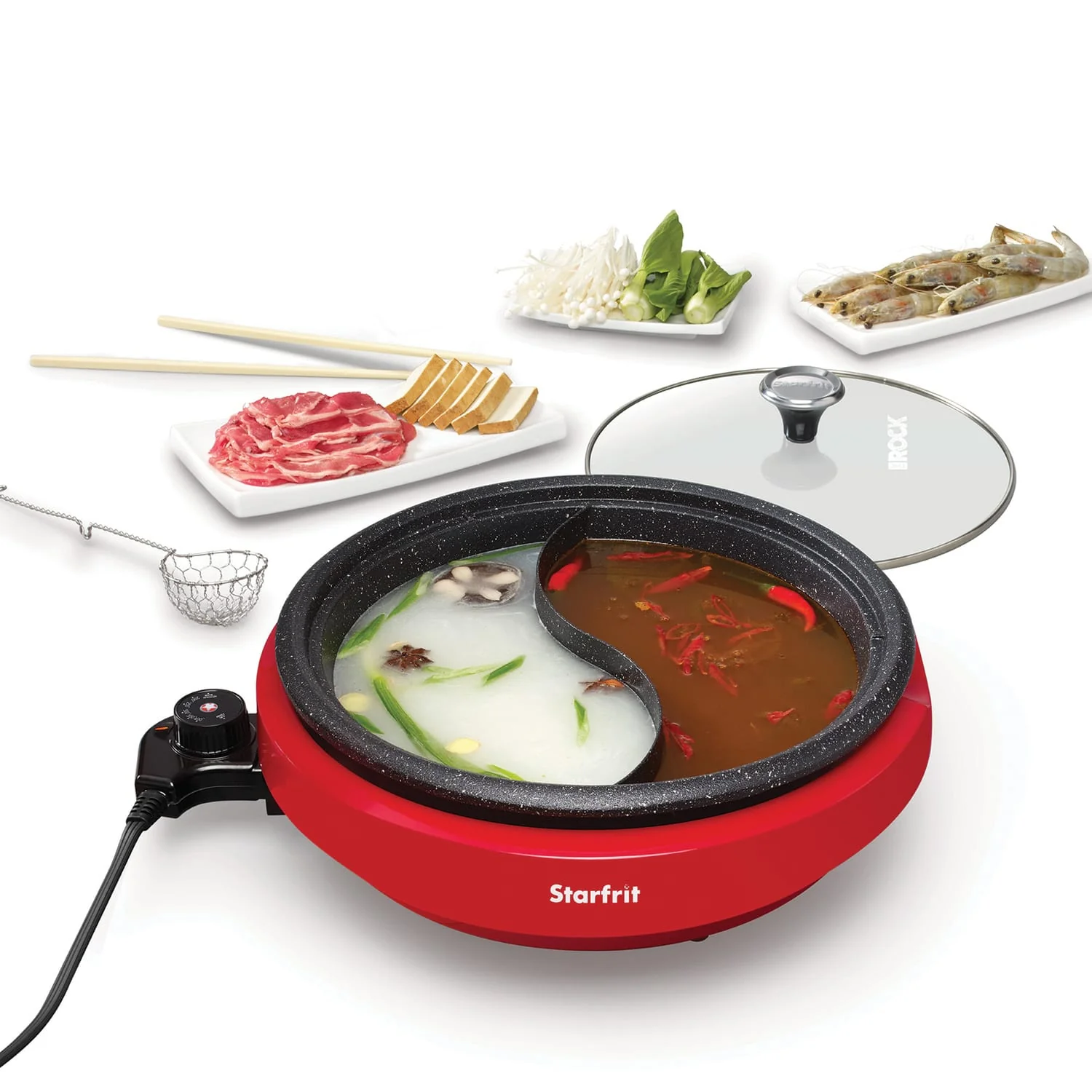 THE ROCK by Starfrit Dual-Sided 3.2-Qt. Electric Hot Pot, Red - Image 3
