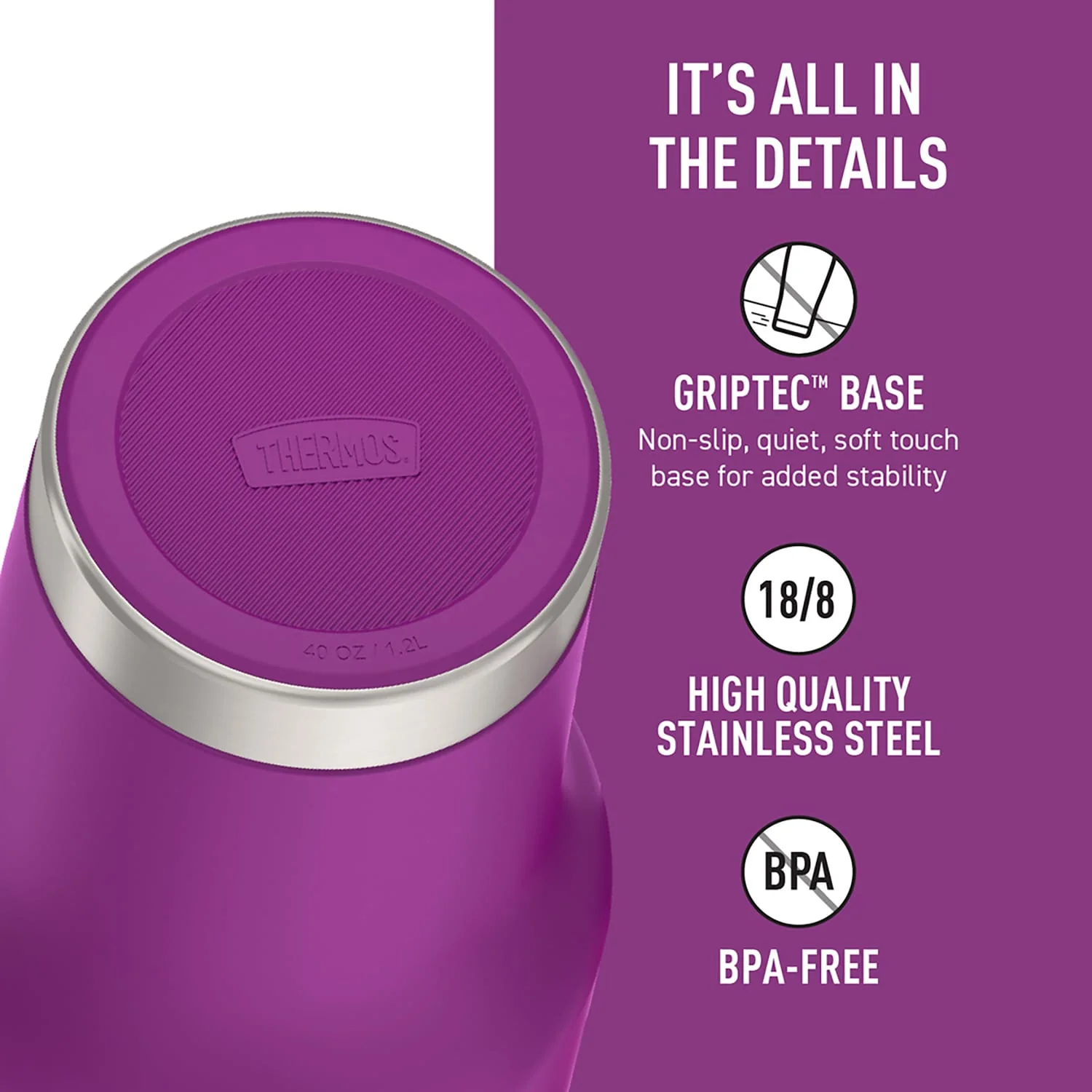 Thermos 40-Oz. Stainless Steel Cup-Holder Mug with Straw, Plum - Image 3