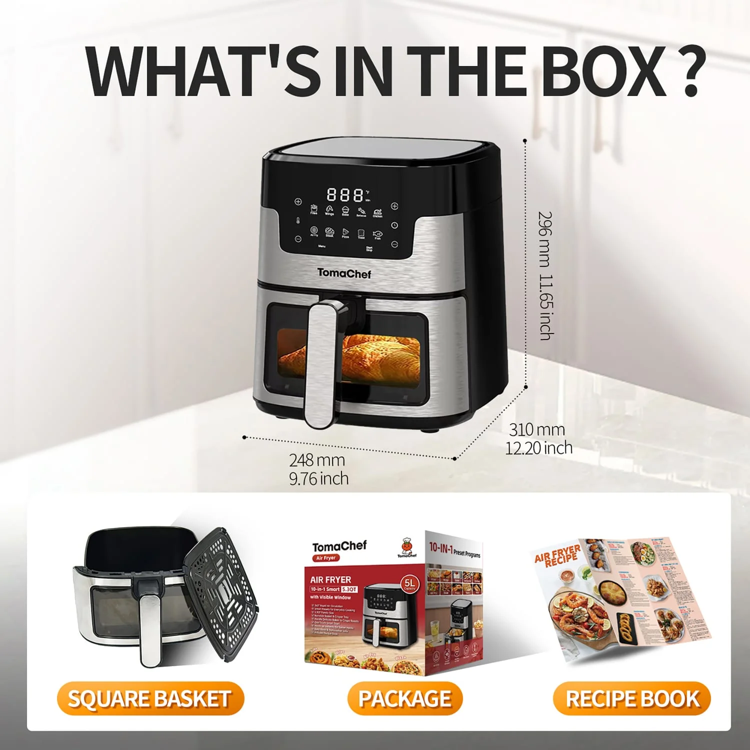 TomaChef 5.3-Qt. 10-in-1 Smart Air Fryer with Visible Window - Image 5