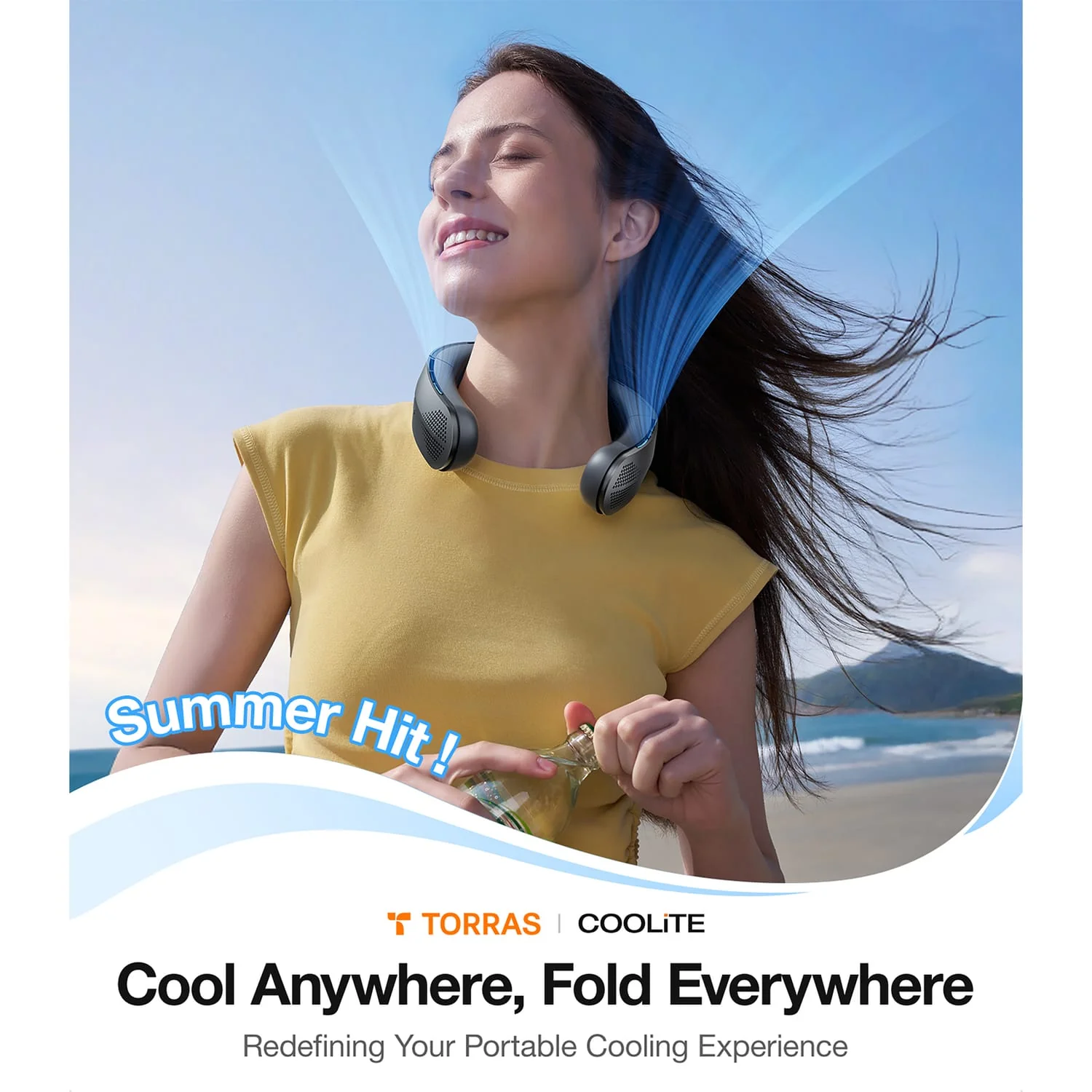 Torras Portable Foldable Neck Fan, COOLiTE with 4000-mAh Battery, Space Black - Image 3