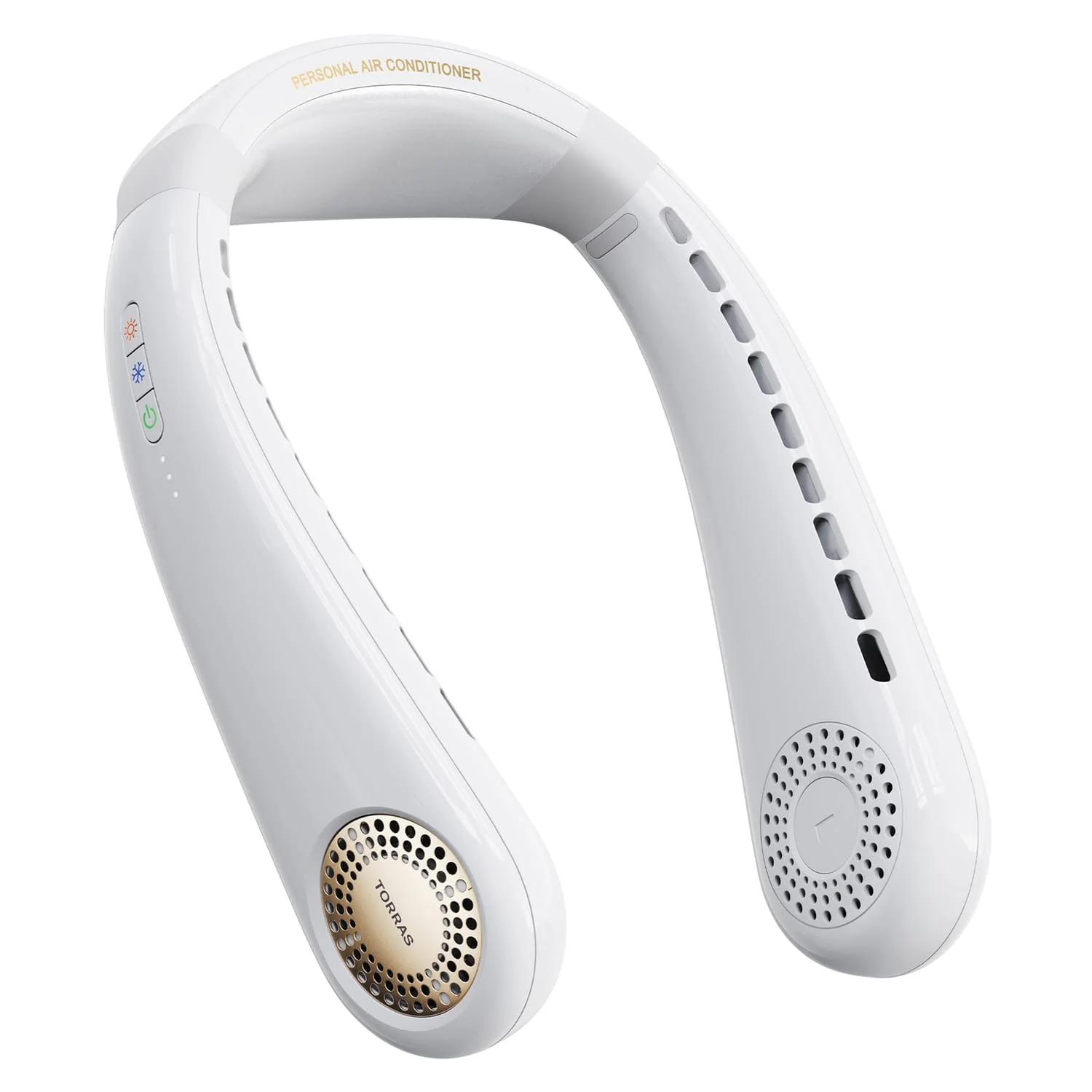 Torras Portable Neck Fan, COOLiFY Air Personal Wearable Neck Air Conditioner, Bladeless, 5000-mAh Rechargeable Battery, Golden White