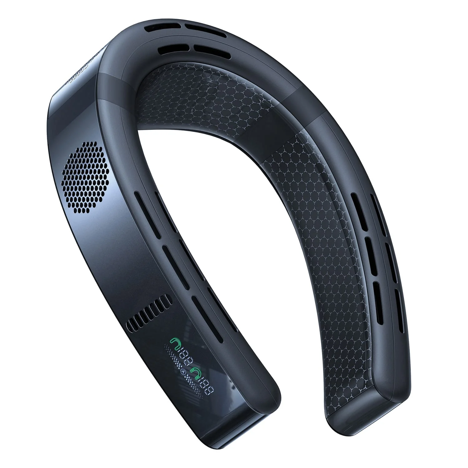Torras Portable Neck Fan, COOLiFY Cyber Smart AI-Control Wearable Neck Air Conditioner, Bladeless, 6000-mAh Rechargeable Battery, Cascade Black